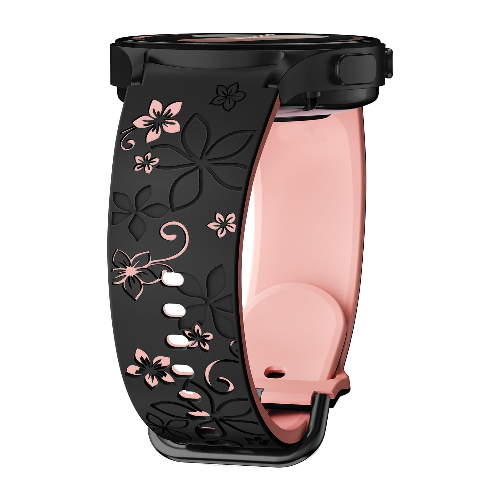 Flower Engraved Band for Samsung Galaxy Watch 7/6/5/4/FE 40mm 44mm/Galaxy Watch 6/4 classic Bands 47mm 43mm 46mm 42mm/Watch 5 pro 45mm Women,No Gap Silicone Cute Floral Strap Wristband Two-Tone
