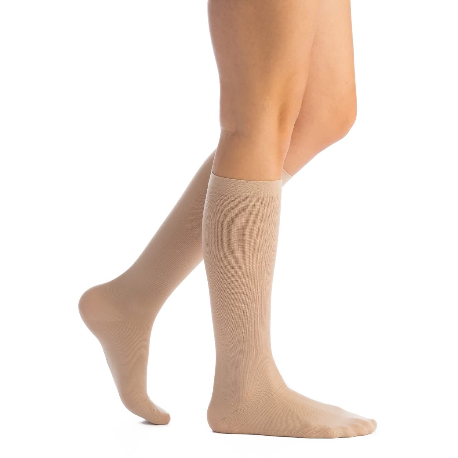 EvoNation Women's USA Made Graduated Compression Socks 20-30 mmHg Firm Pressure Medical Quality Ladies Knee High Support Stockings Hose - Best Comfort Fit, Circulation, Travel (XL, Tan Beige Nude)