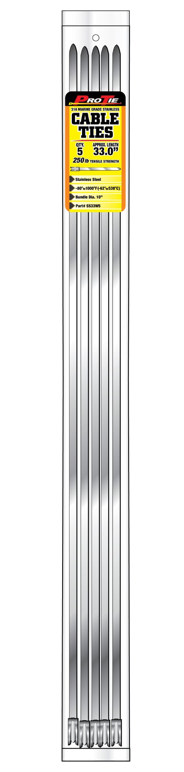 Pro Tie SS33W5 33-Inch Wide Stainless Steel Cable Ties, 5-Pack