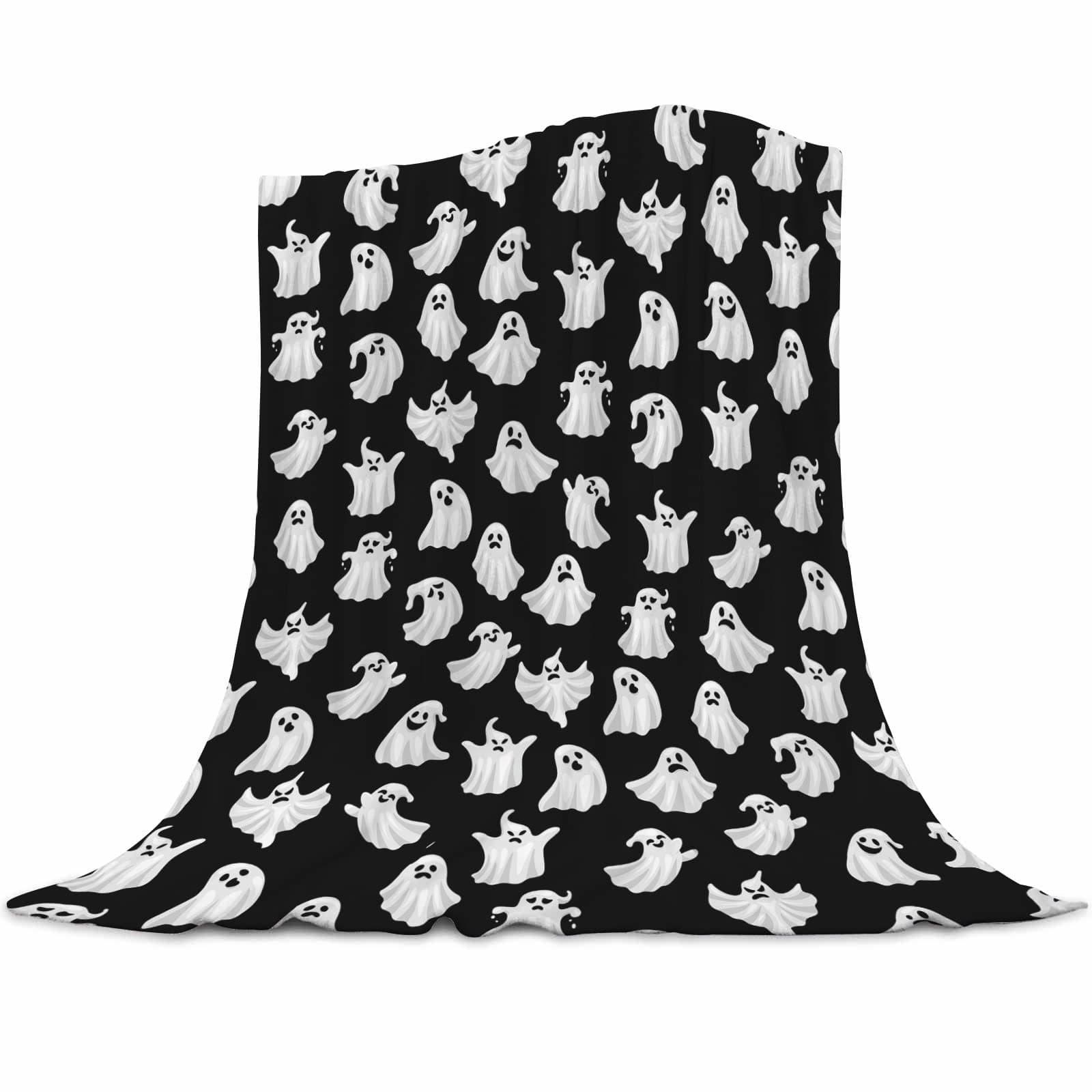 Abaysto Halloween Throw Blankets Cute Ghost Halloween Spooky Black White Fleece Flannel Blanket for Bedroom Living Rooms Couch Sofa Bed Halloween Decorations 100x130cm