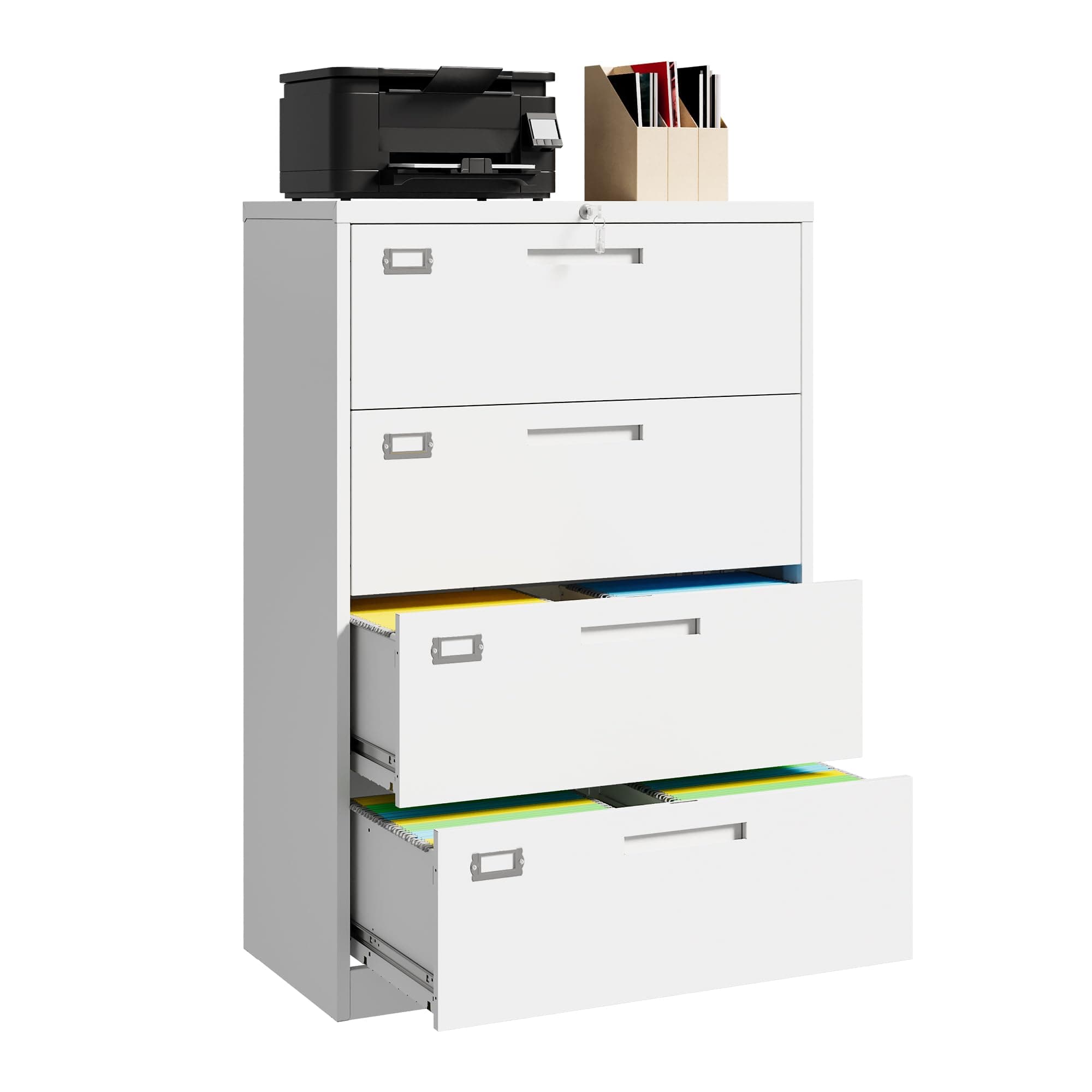 Letaya 4 Drawer File Cabinet with Lock, Metal Lateral Filing Cabinet Wide Office Organization Storage for Home Office Hanging Letter/Legal/F4/A4 (White-Requires Installation-4 Drawer)