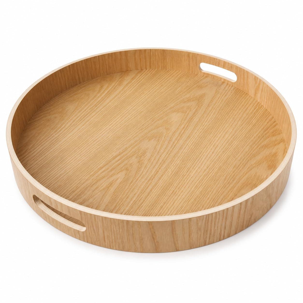 i-lan Large Round Wooden Tray with Handles, 16-Inch Ash Wood Serving Tray