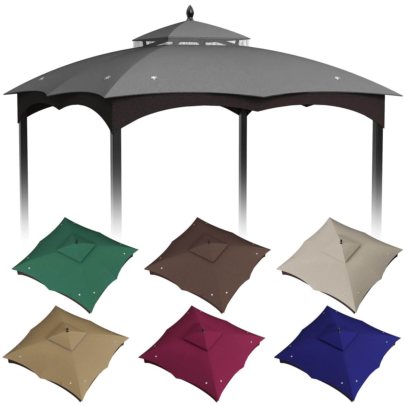 10x12FT Replacement Gazebo Canopy Top Cover for Lowe's Allen Roth Gazebo, Double Tiered, Waterproof, Gray