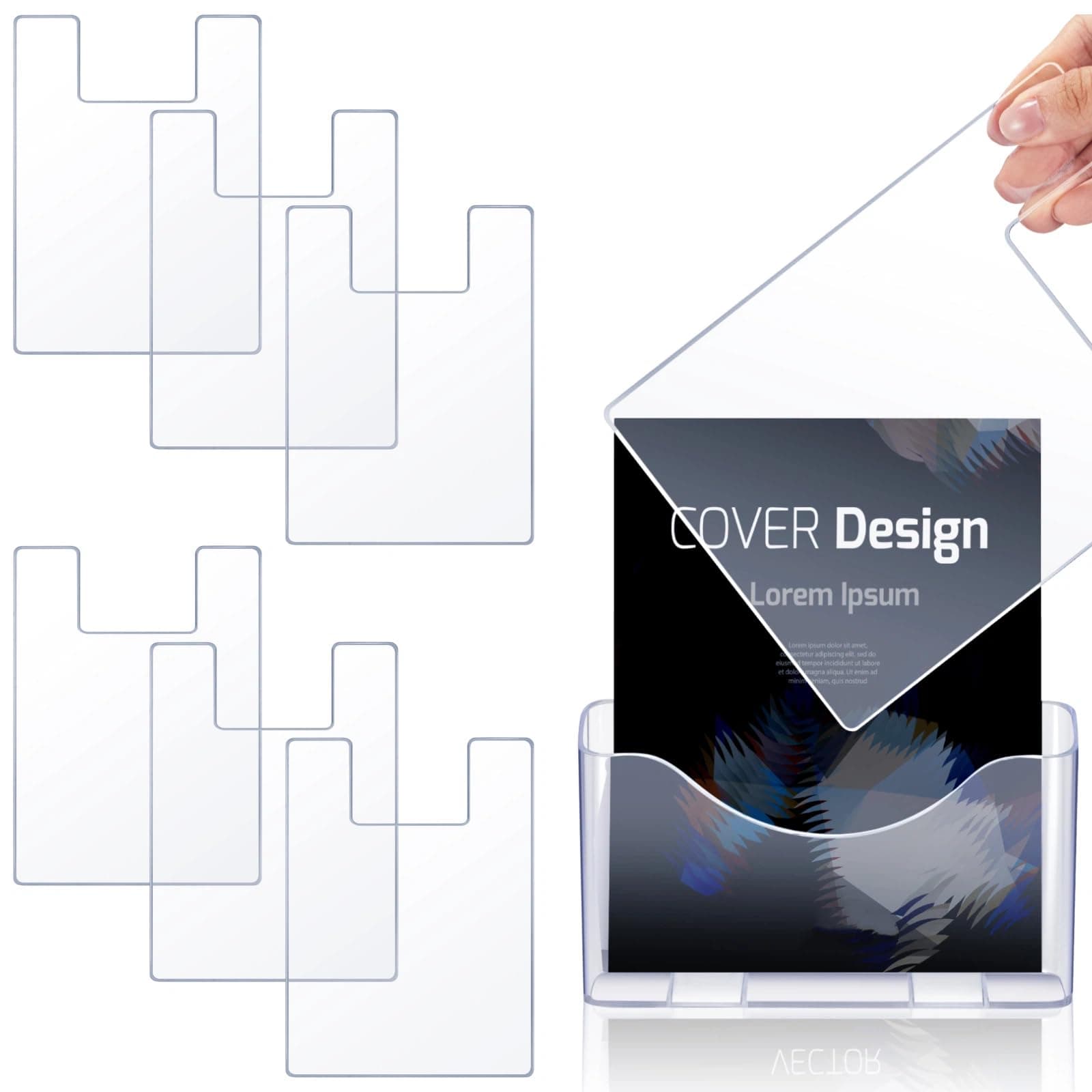 Teenyyou 6 Pack 5'' x 7'' Clear Acrylic Literature Shield for 5.5'' x 8.5'' Brochure Magazine Holders Clear Brochure Holders Shield to Keep Papers from Falling Forward for Market Store Shopping Office