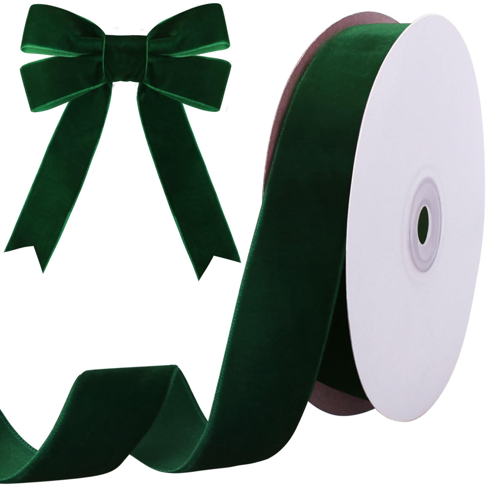 Tsorode 10 Yards Dark Green Velvet Ribbon for Christmas Tree,1 Inch