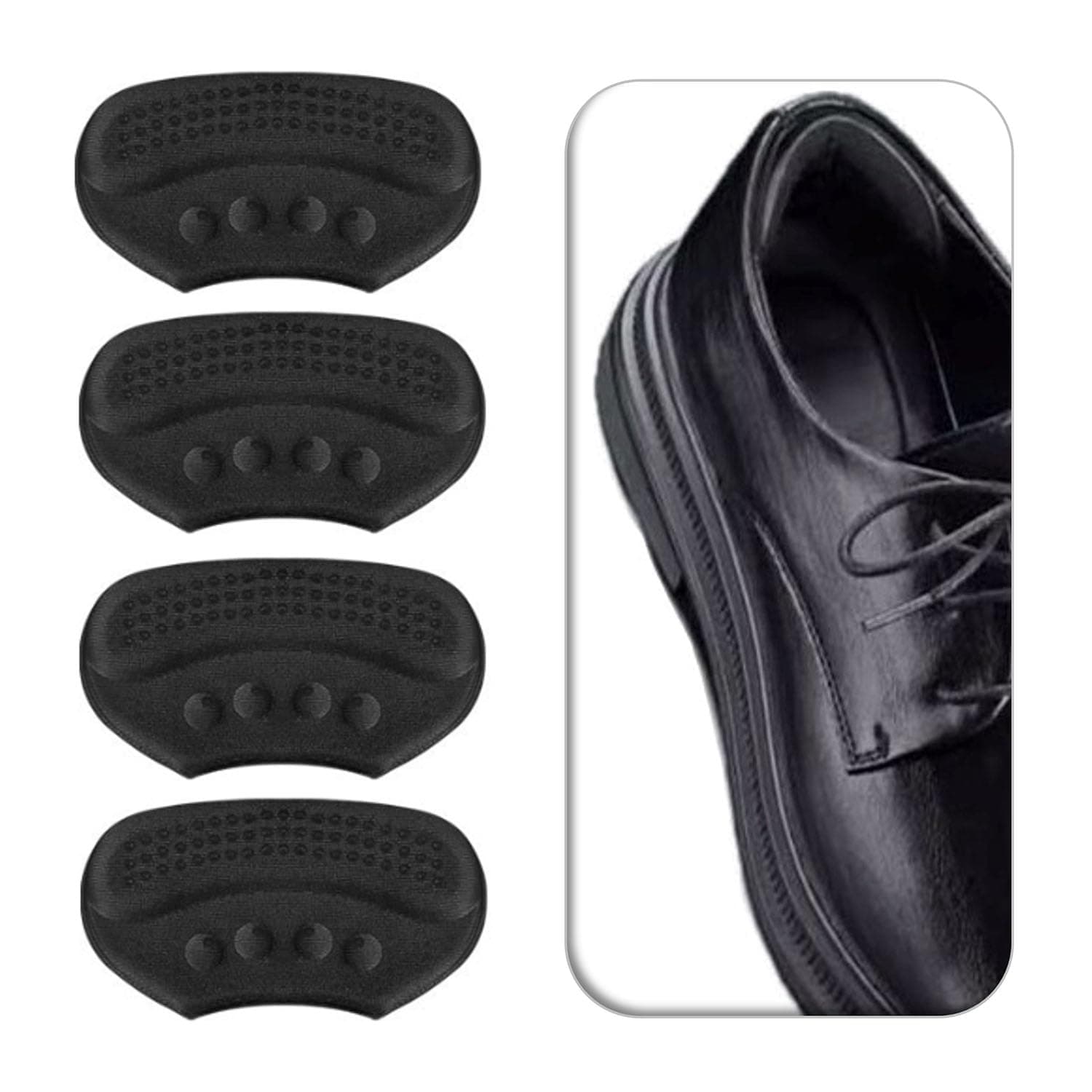 VivoFoot 4 PC Heel Grips, Heel Pads & Inserts for Too Big Shoes (Black,6mm)