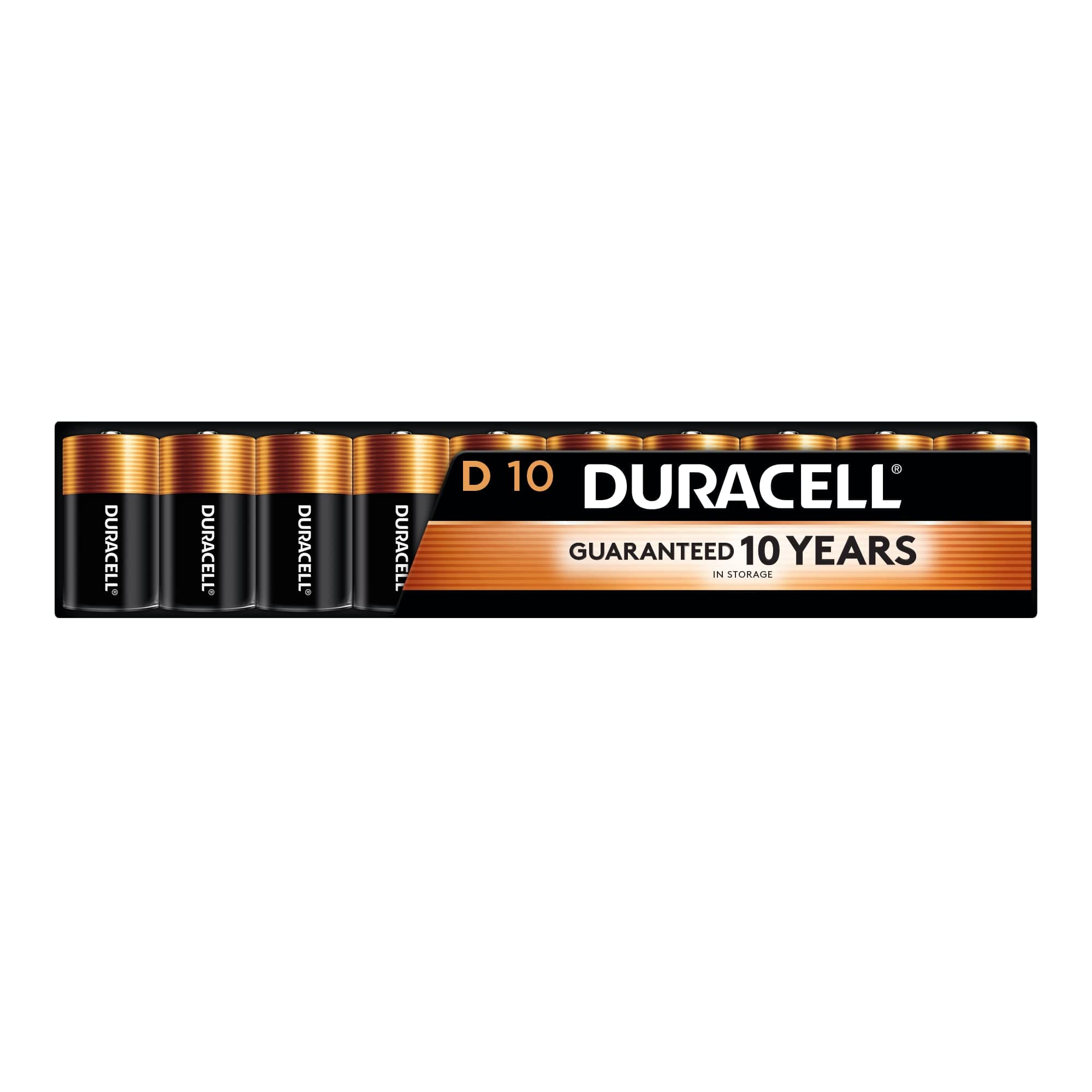 Duracell Coppertop D Batteries, 10 Count, 10-Year Shelf Life, Long-Lasting