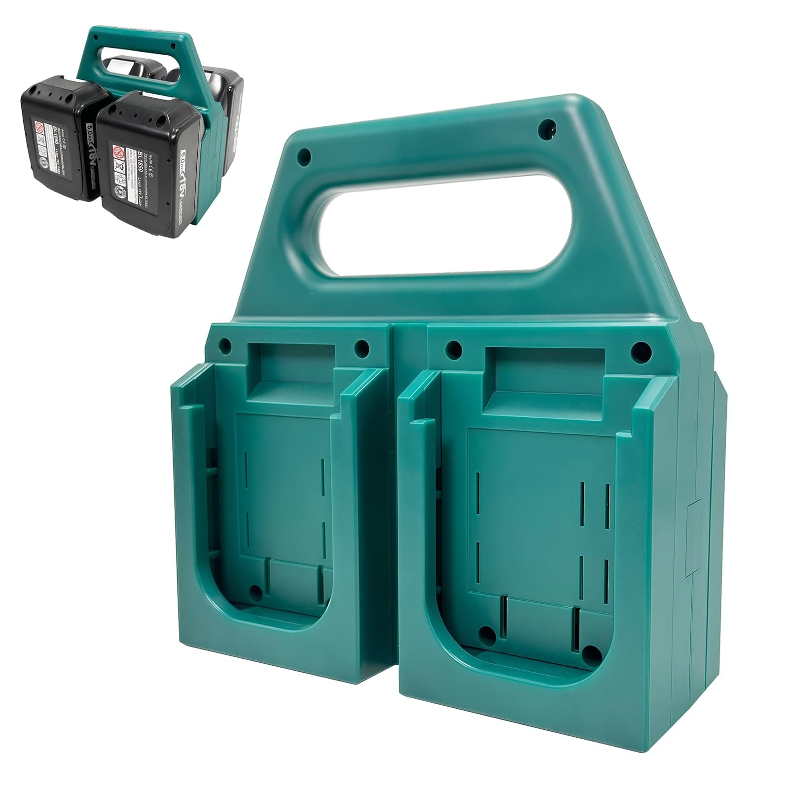 Kxufoae 4-Slot Battery Holder Compatible with Makita 18V Batteries, Portable Battery Organizer with Handle for Tool Bags, Workshop and Jobsite Storage