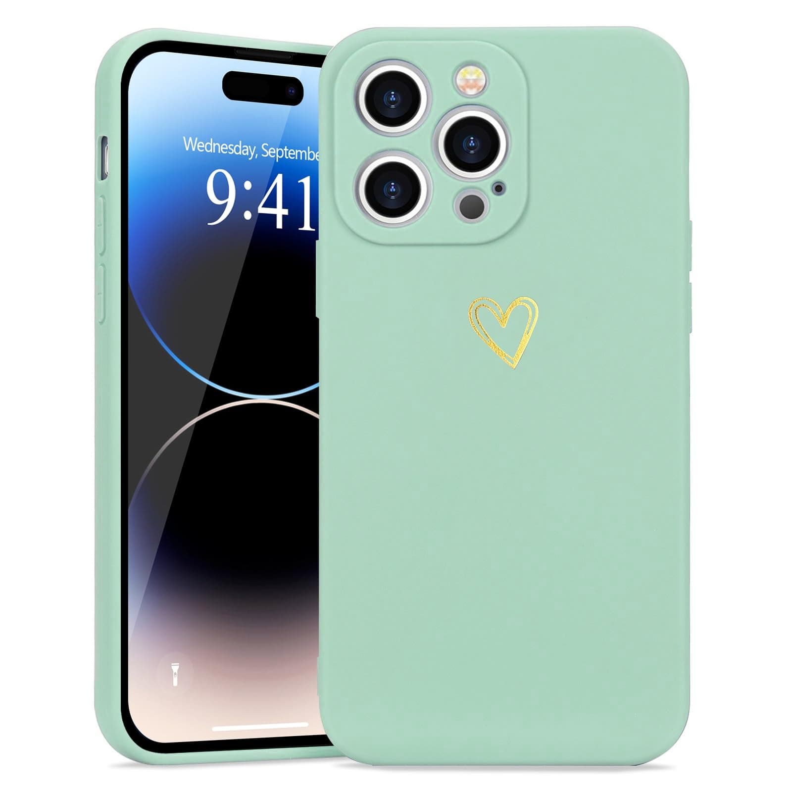 Wirvyuer for iPhone 14 Pro Case Cute Slim Shockproof Phone Case with Wireless Charging Support and Protection, Mint Green