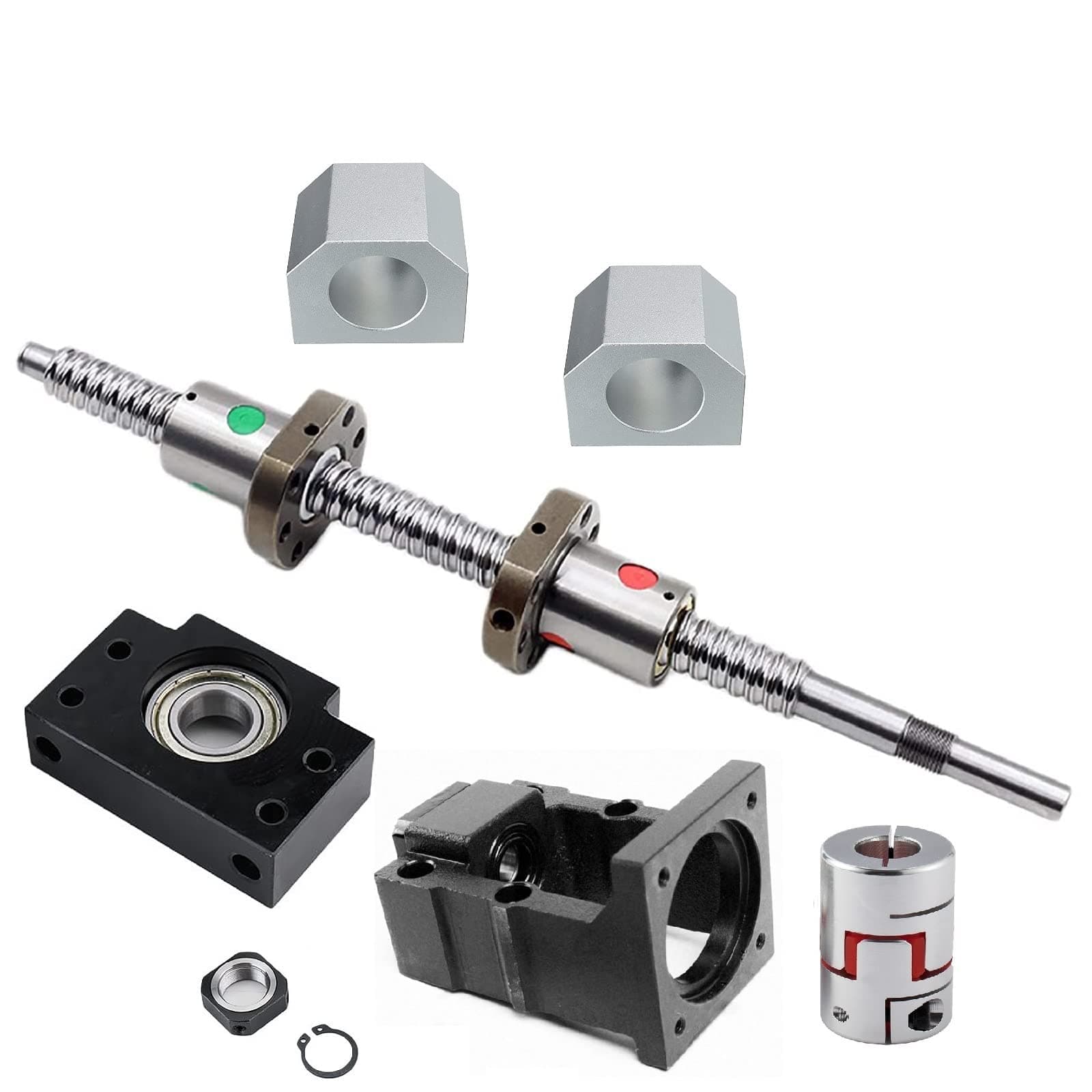 Mssoomm 16mm Right and Left Hand CNC Ballscrew SFU1605 RM1605 Length 30.71 inch / 780mm + 2 Ball Screw Nut + 2 Nut Housing + Coupler + BK/BF12 Support+ Motor Bracket for Servo Motor Nema 24