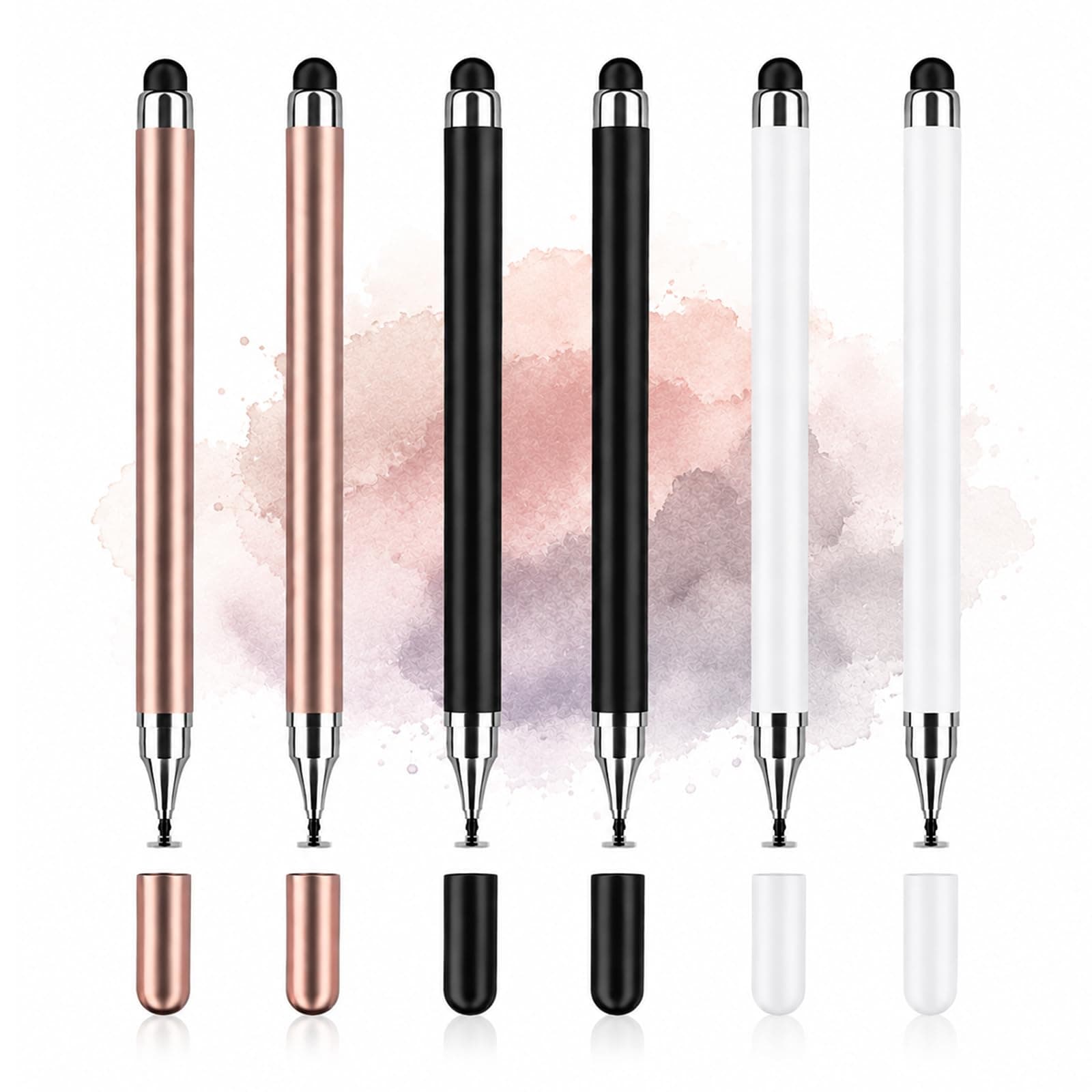 AmberVec Stylus Pen for Touchscreen, 2 in 1 Stylists Pens Compatible with iPhone iPad & All Touch Screens Devices: Tablets, Android, Laptop, Computer [6 Pack]-Black, Rose Gold, White