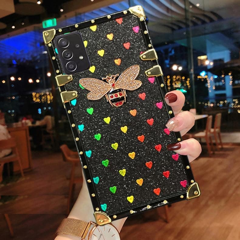 ZBCLV for Samsung Galaxy A16 Bling Case Luxury for Women Girls Box Trunk Design Cute Bling Glitter 3D Butterfly Gold Corner Soft Cover Pretty Phone Skin,Black