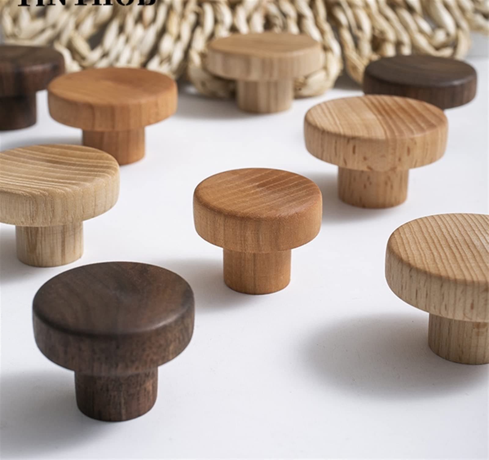 Wooden Knob Drawer Pulls Walnut Beech Decor Bedroom Kitchen Cabinet Handles Simple Furniture Hardware 1Pcs (Color : W-0311-40mm-cherry)
