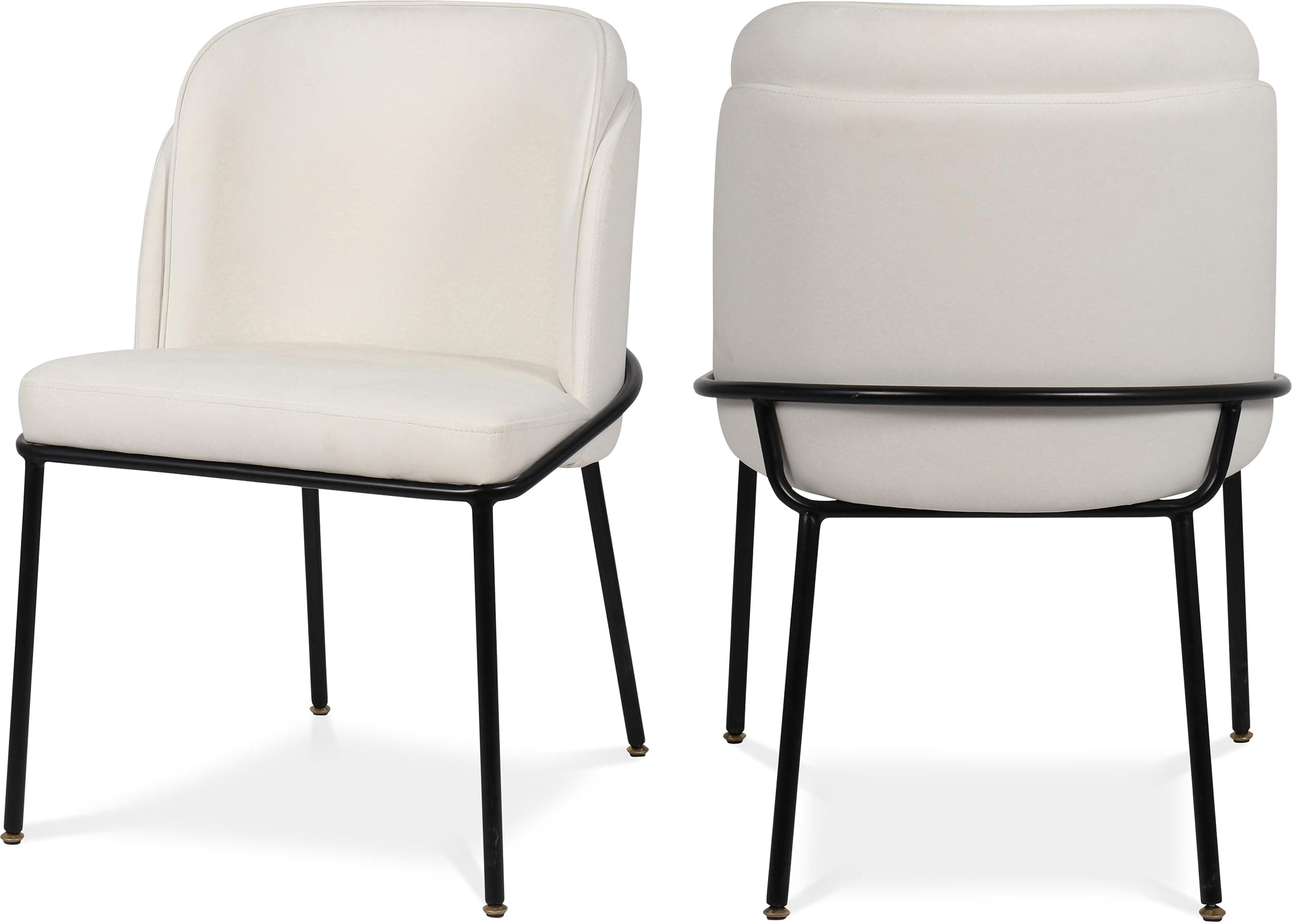 Meridian Furniture 883White-C Jagger Collection Modern | Contemporary Vegan Leather Upholstered Dining Chair with Matte Black Iron Legs, Set of 2, White, 22" W x 23" D x 31" H