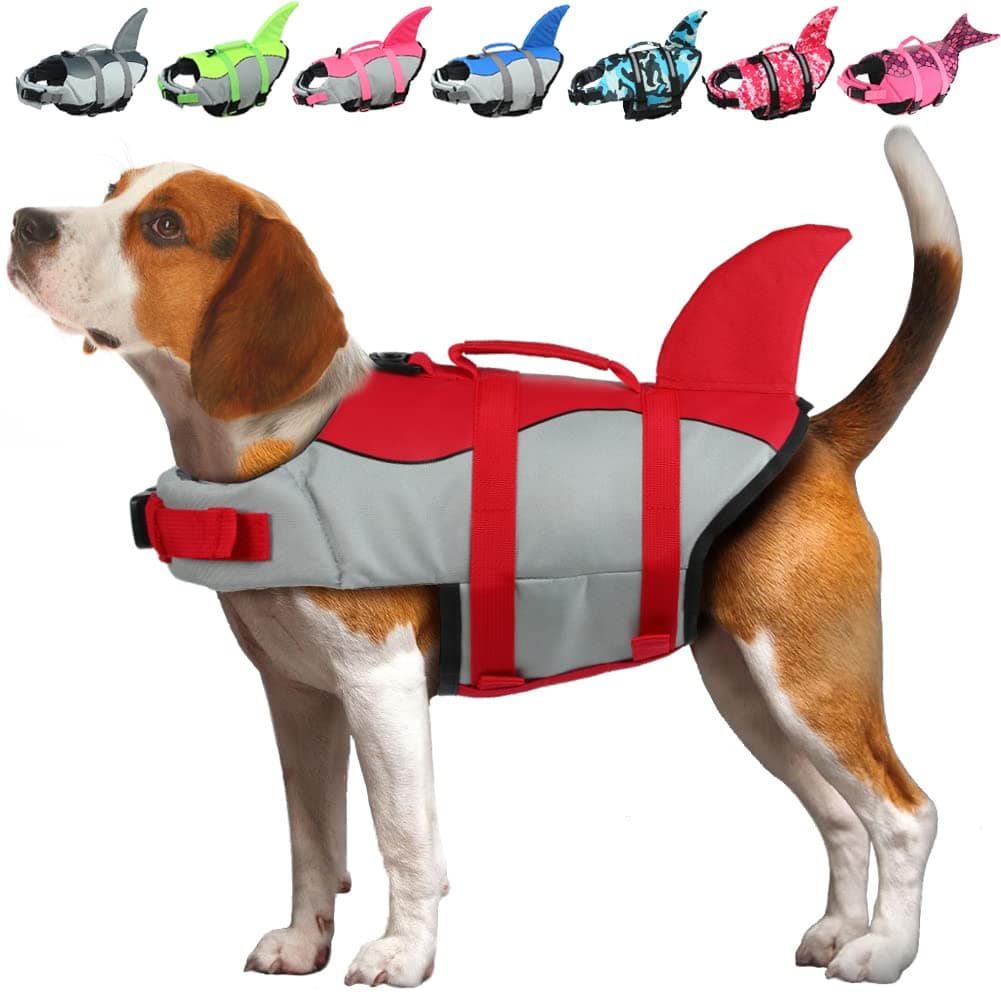 EMUST Dog Life Jacket, Ripstop Dog Lifesaver Vests with Rescue Handle for Small Medium and Large Dogs, Pet Safety Swimsuit Preserver for Swimming Pool Beach Boating (XS,Red)