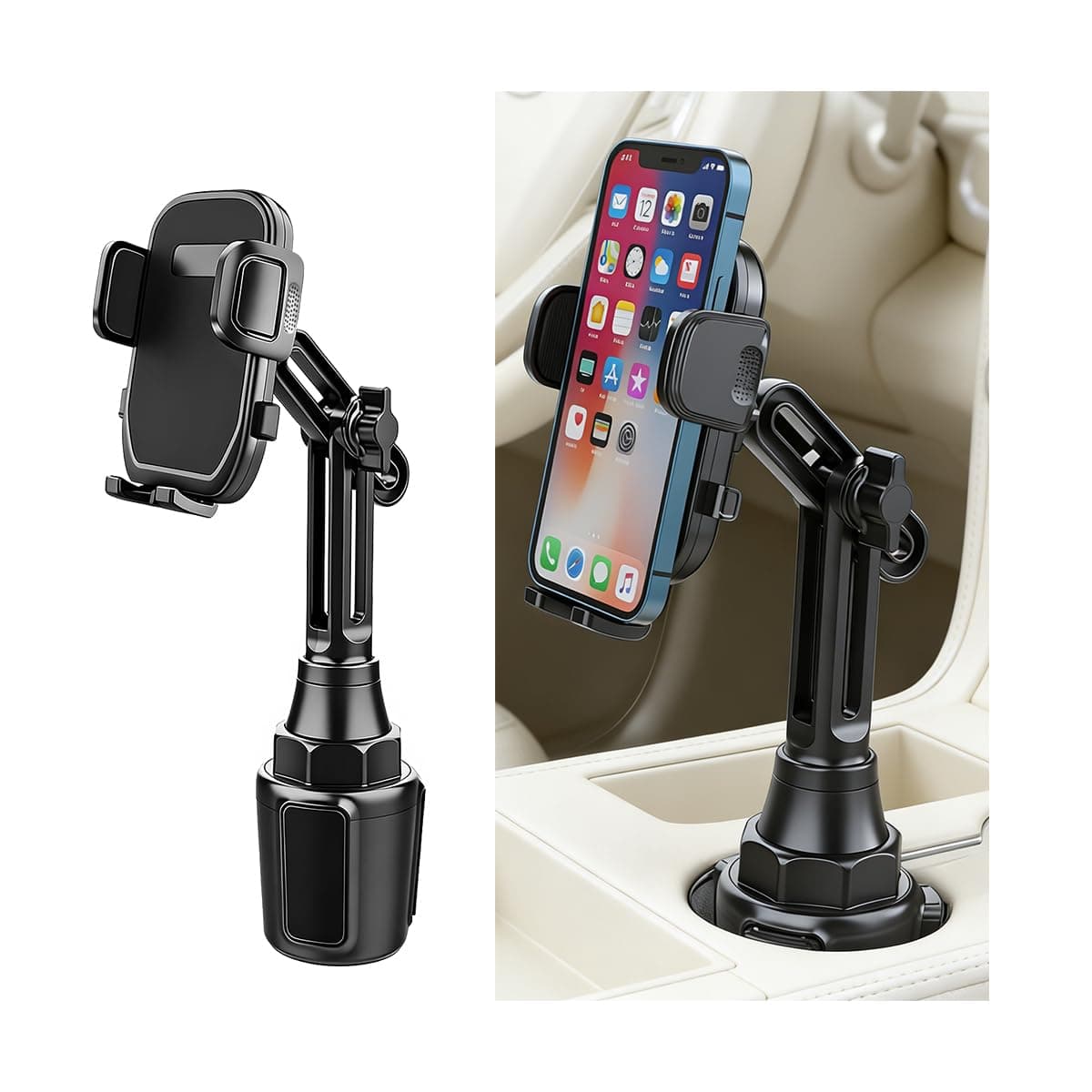 FALVFUN Car Cup Phone Holder, 360° Rotation Adjustable Vehicle Cup Cell Phone Mount with Expandable Base, Automotive Interior Smartphone Holder, Universal for SUV RV Truck