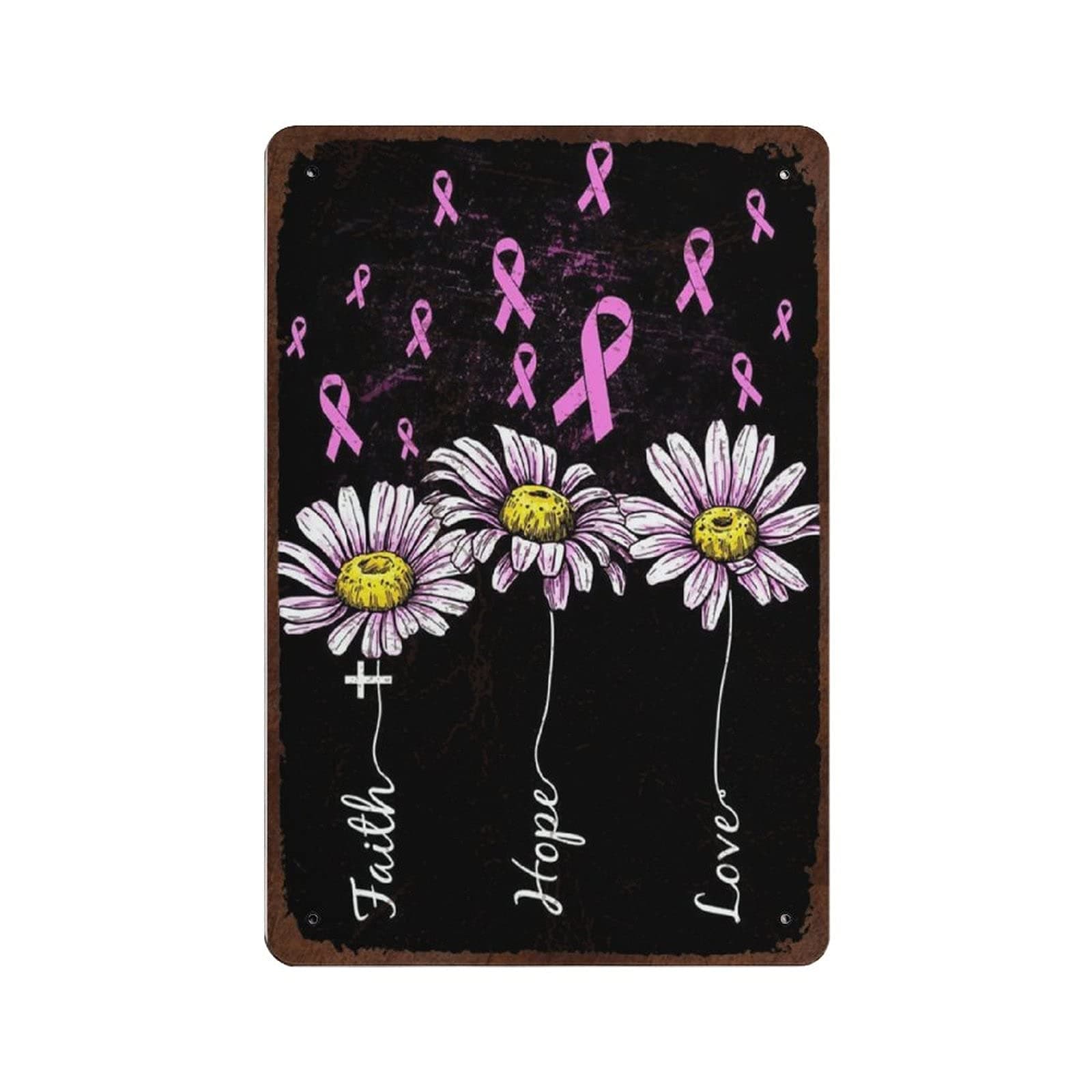 Retro Faith Hope Love Paintings Canvas Wall Art Breast Cancer Awareness Floral Poster Modern Art Prints Canvas Posters Wall Decor Club Bar People Cave Gym Decor Framed 24x36 Inch