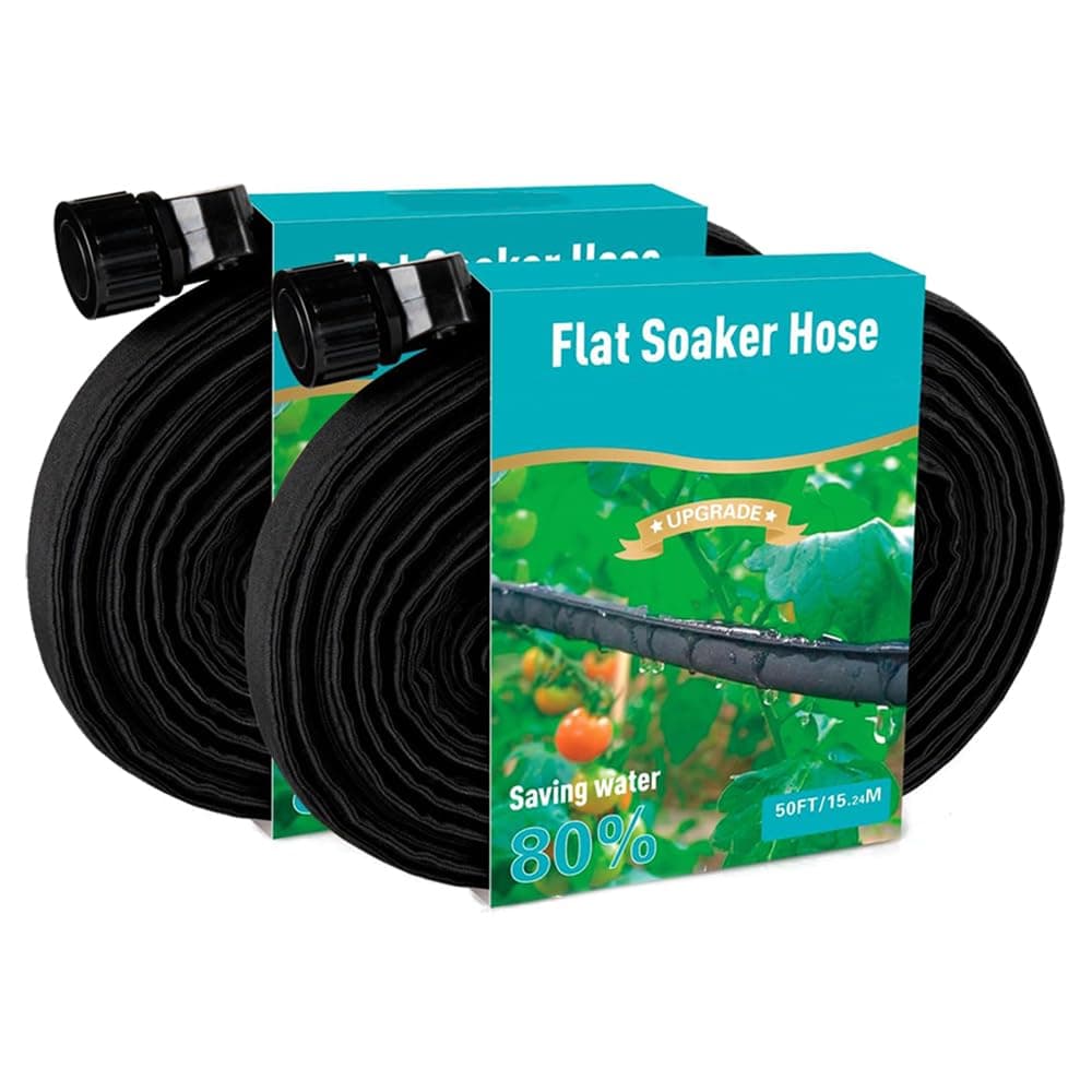 Flat Soaker Hose 100 ft for Garden,Heavy Duty Double Layer Watering Hoses, Drip Irrigation Hose Saves 80% Water,Double Layer Soaking Hoses for Garden, Vegetables, Lawn(50 ftx2)