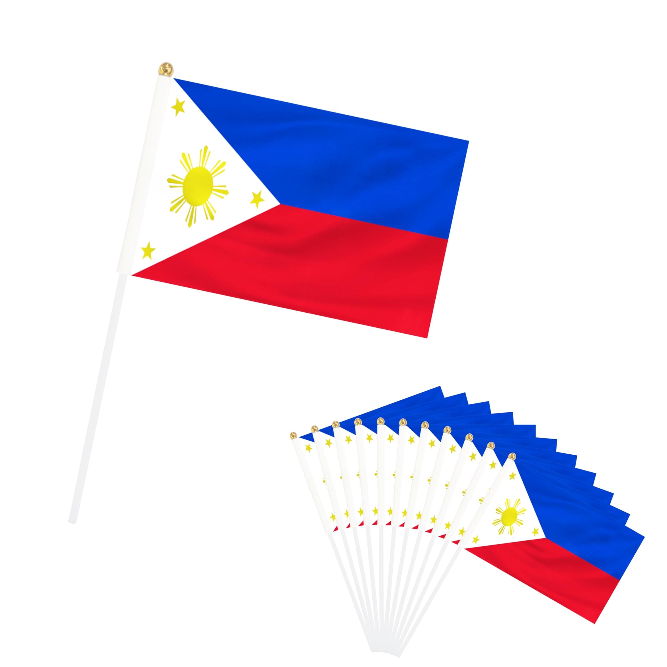 Rotenl 50 Pack Philippines Hand Held Mini Flags, Small Filipino Stick Flags with Pole, International Country Flags, Festival Events, Parades, Patriotic, Indoor and Outdoor, Party Decorations