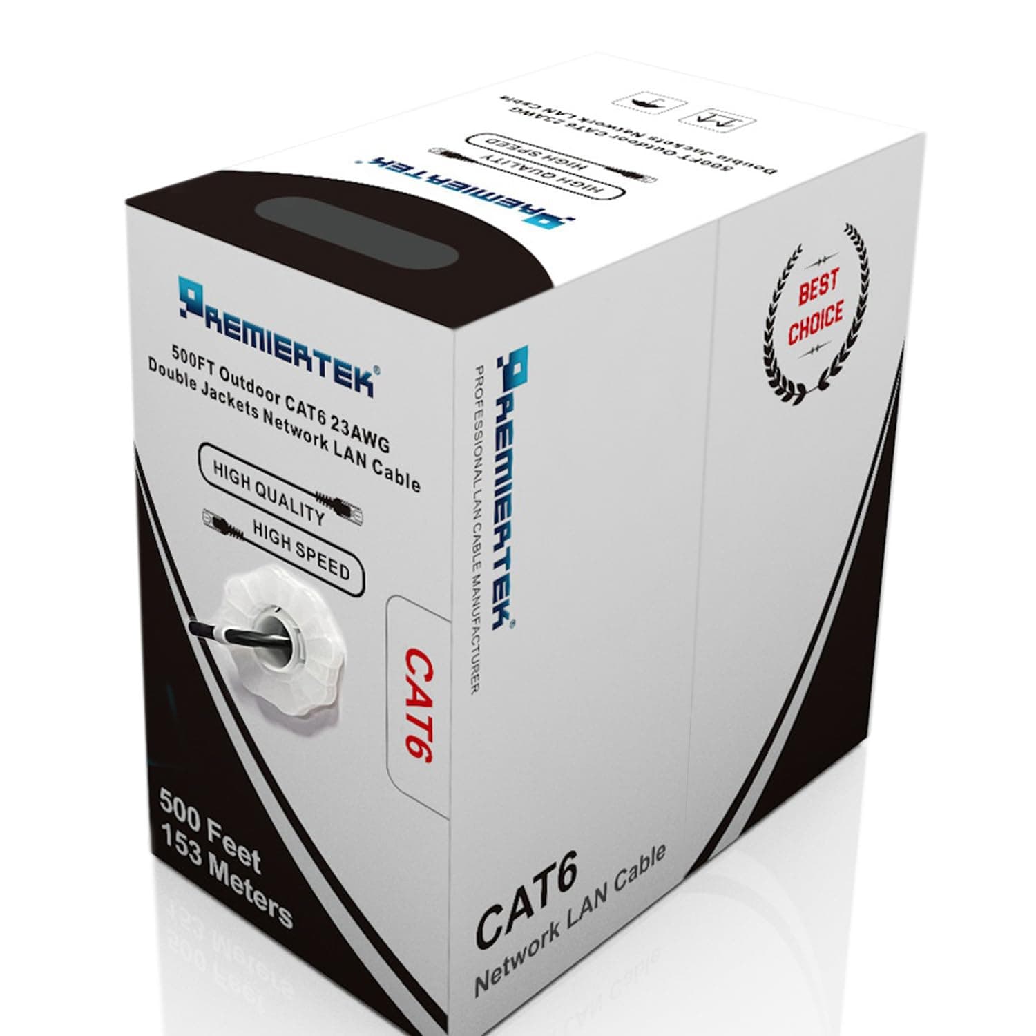 Premiertek Outdoor F/UTP 23AWG CCA CAT6 500FT Black