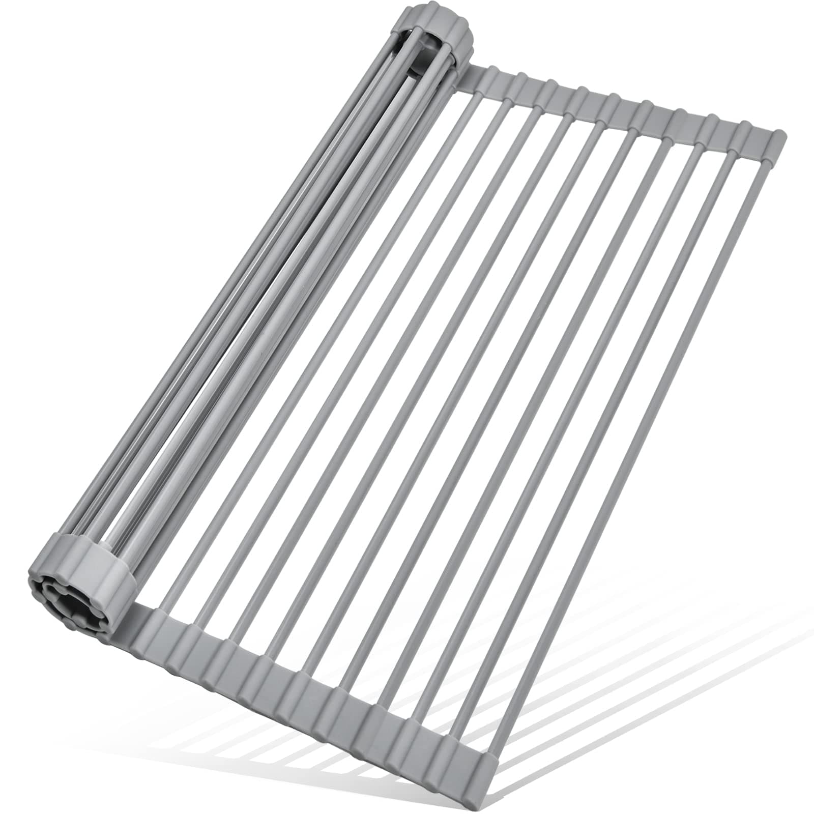 MERRYBOX Roll Up Dish Drying Rack, Over The Sink Dish Rack Foldable, Heat-Resistant, Anti-Slip Silicone Coated Dish Drainer for Kitchen Counter, Large & Multipurpose Sink Drying Rack, 20.5" x 13.1"