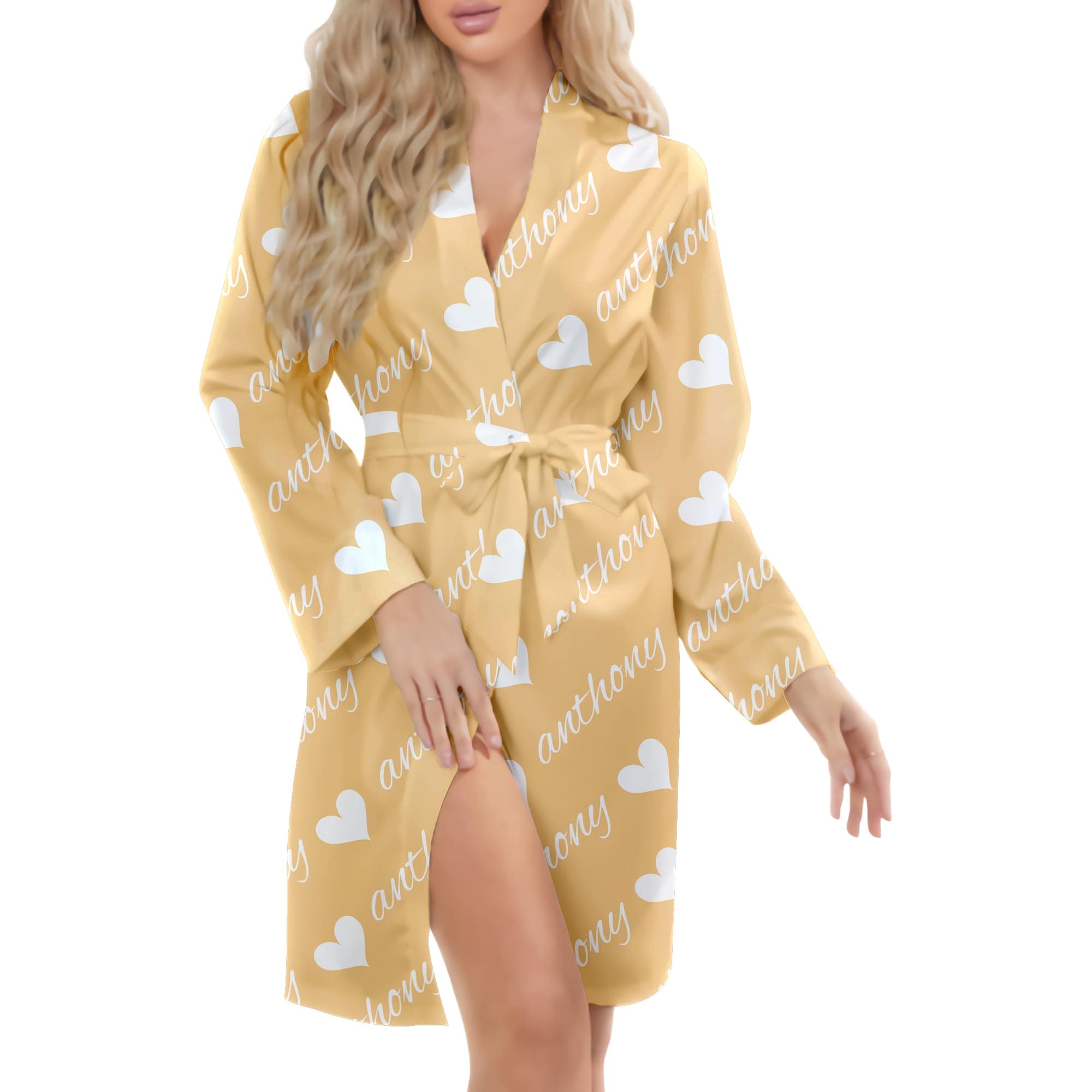 Personalized Robes For Women Bathrobe,Custom Womens Kimono Robes With Name,Long Sleeve Belted Womens Robes Knee Length Lightweight,Customized Sleepwear Loungewear Nightgown Gifrs For Girlfriend Wife
