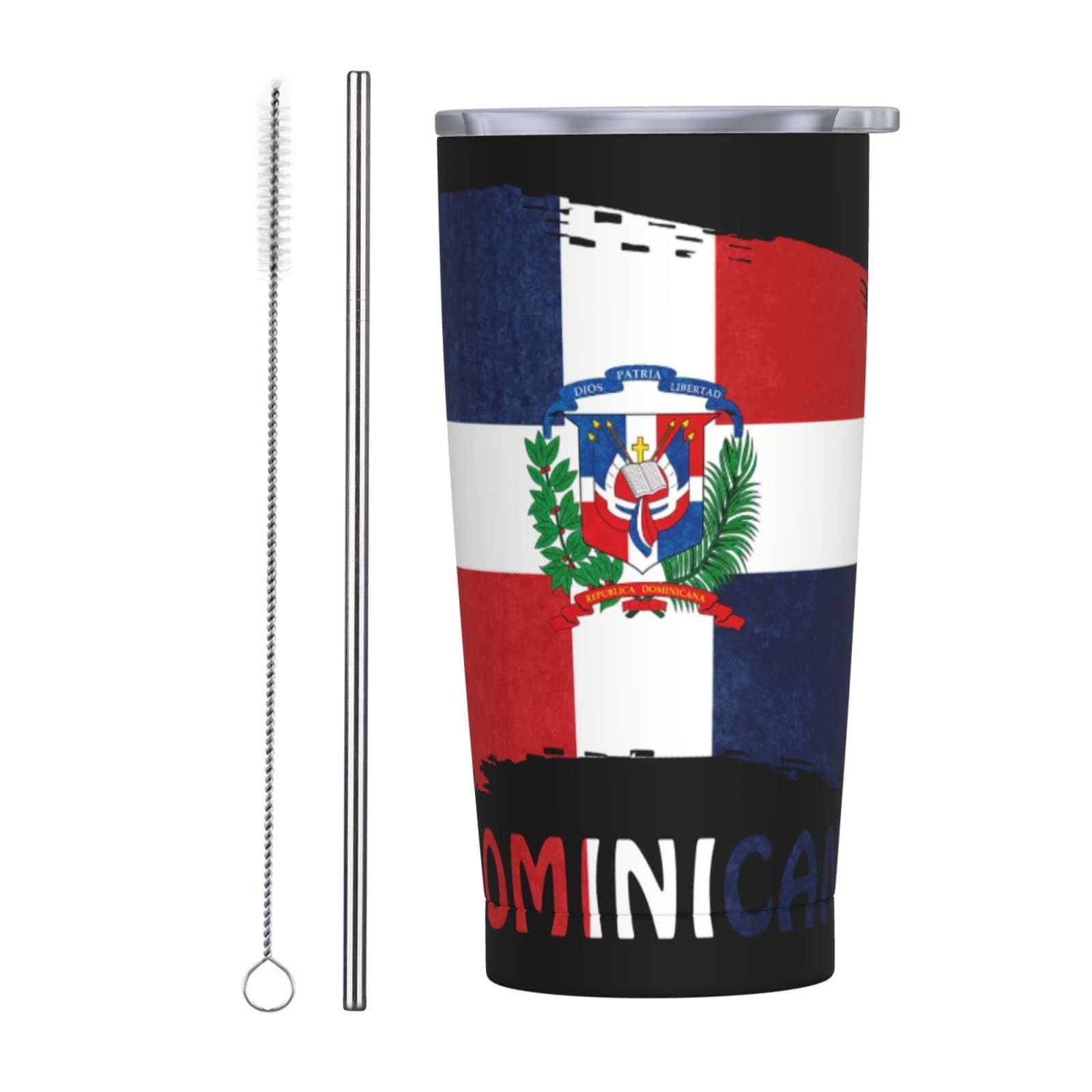 Dominican Republic Flag 20oz Tumbler With Lid, Stainless Steel Vacuum Insulated Double Wall Travel Tumbler, Durable Insulated Coffee Mug, Thermal Cup With Splash Proof Sliding Lid