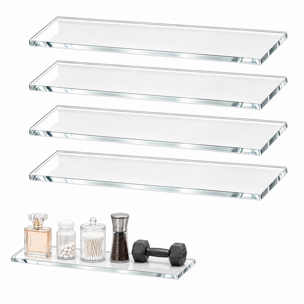 SELFIE CAT 4 PCS 13.5 x 2.99 x 0.31 Inch Acrylic Medicine Cabinet Shelves, Clear Replacement Shelf Set for Bathroom Wall Cabinet, Tool-Free Install
