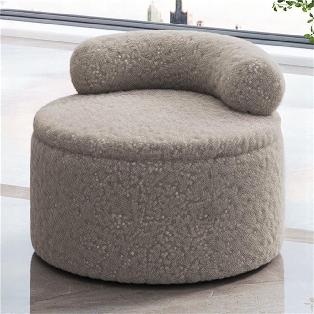 Sofa Stool, Storage Footstool, Foot Stool with Upholstered and Wooden Frame, Round Ottoman with Curved Backrest, Multifunctional Pouf Ottoman for Living Room, Bedroom(Gray)