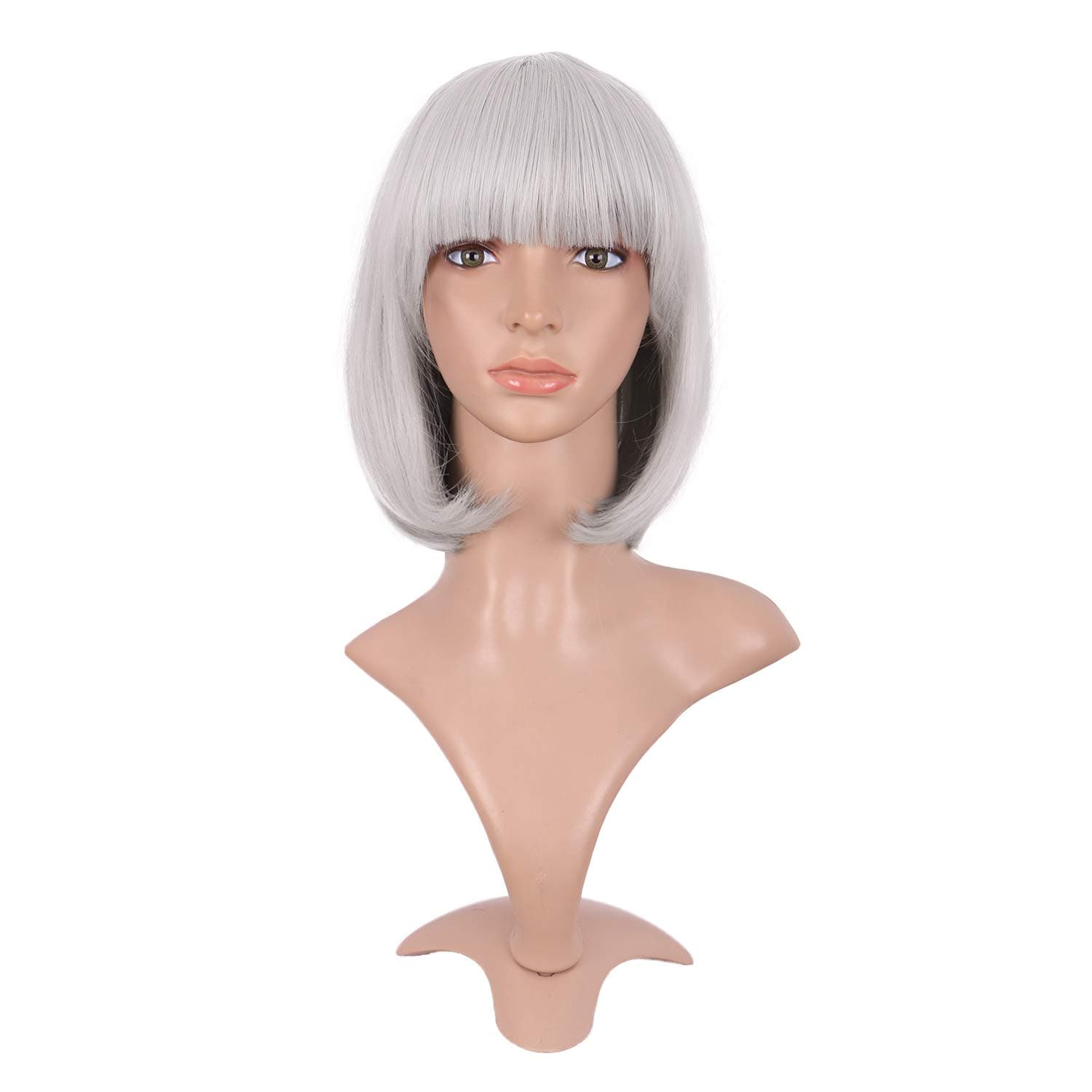 MapofBeauty 12 Inch/30cm Natural Ladies Short Straight Wigs Flat Bangs Bob Wig (Silver)