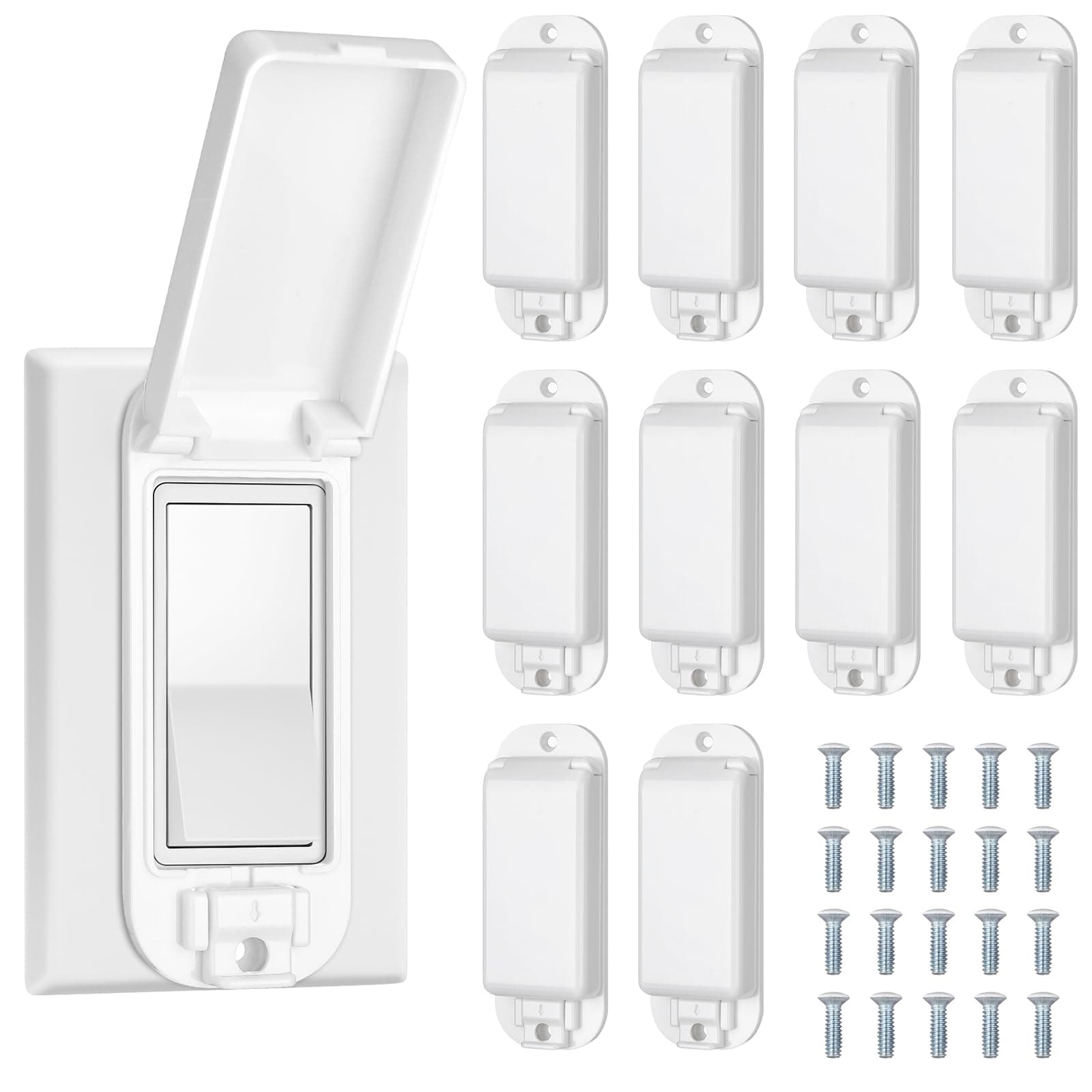 Tellegloww 10 Pack Light Switch Guard Cover Baby Child Proof Wall Light Switch Cover Guard for Rocker Protects Your Lights or Circuits from Being Accidentally Turned on or off (White)