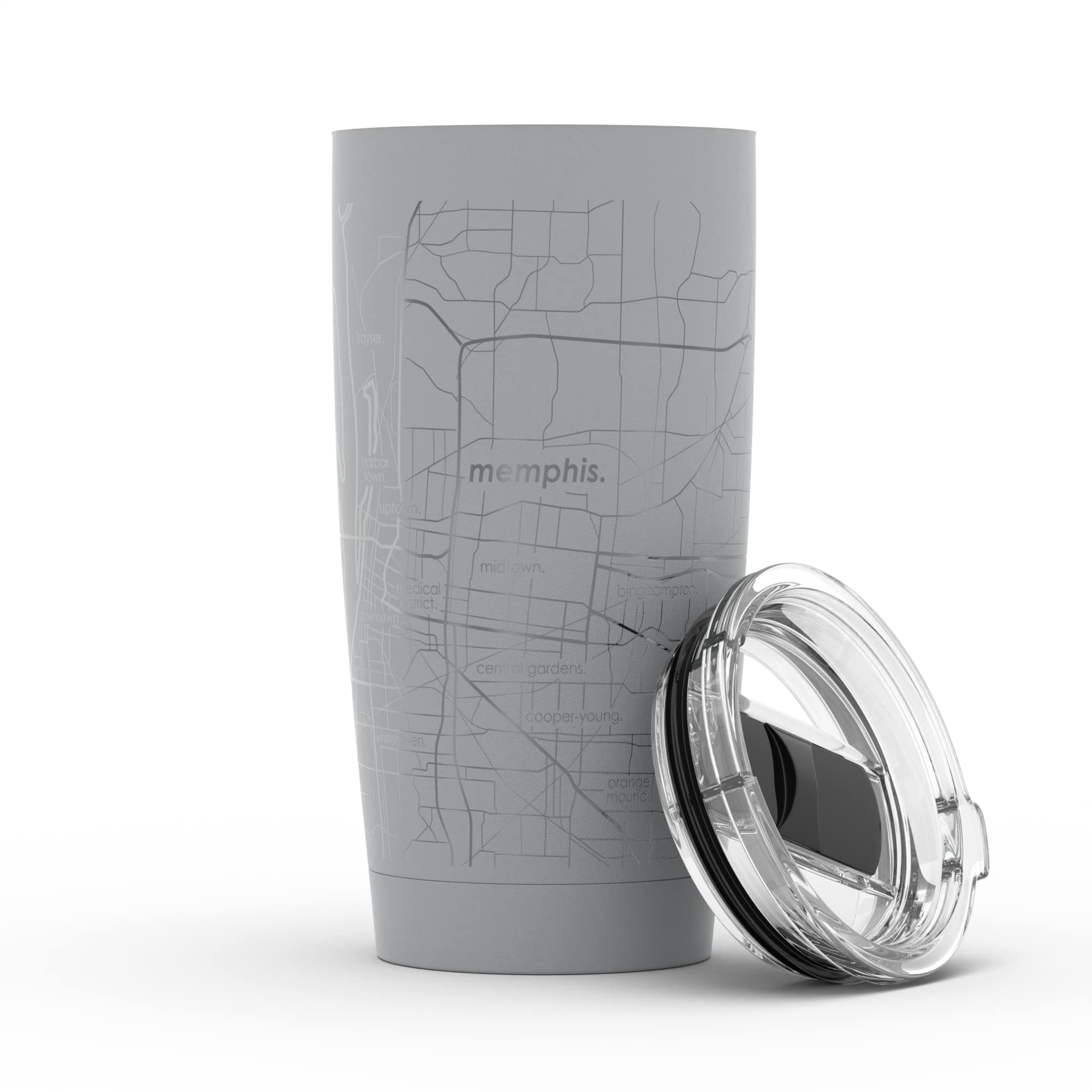 Well Told Engraved Memphis Tennessee Map Insulated Coffee Tumbler, Etched Stainless Steel Mug (20 oz, Dockside Gray) City Map Insulated Tumbler, Custom Insulated Travel Mug, Outdoor Drinkware