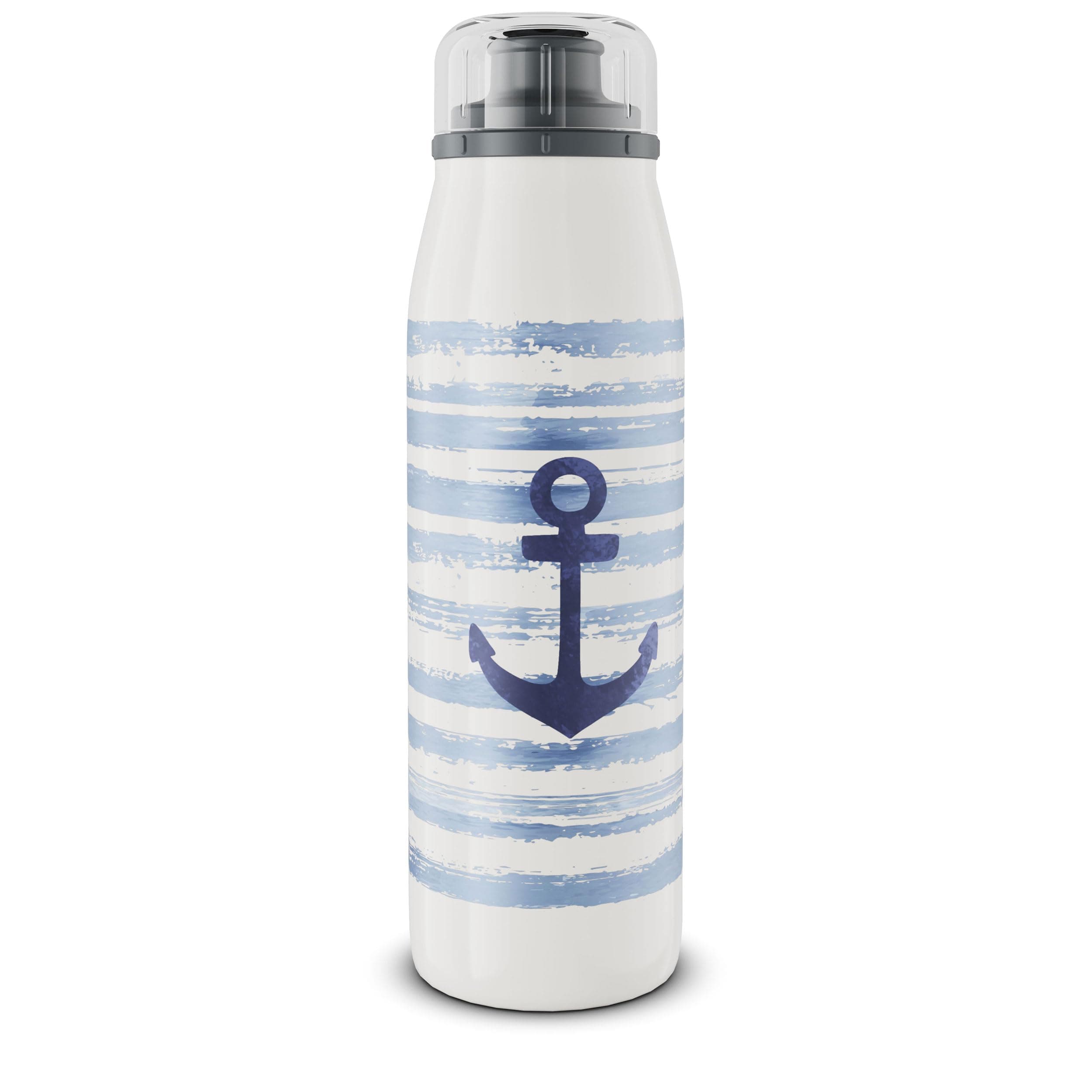 alfi Kids ISO Bottle 500 ml, Blue White Anchor, Insulated Drinking Bottle Children's Stainless Steel, Completely Leak-proof with Screw Cap, Keeps 12 Hours Hot, 24 Hours Cold, Drinking Bottle for