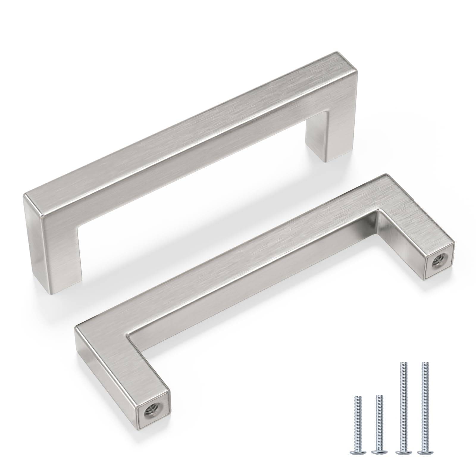 Goldenwarm 5 Pack 3-3/4 Inch Brushed Nickel Cabinet Handles Brushed Satin Nickel Drawer Pulls Stainless Steel Cabinets Hardware Square Bar Modern for Kitchen