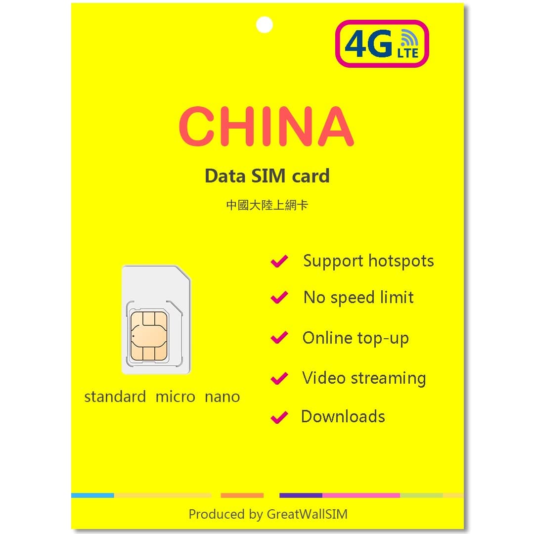 China 4G/LTE Travel Data SIM Card (Unlimited Data 30 Days)