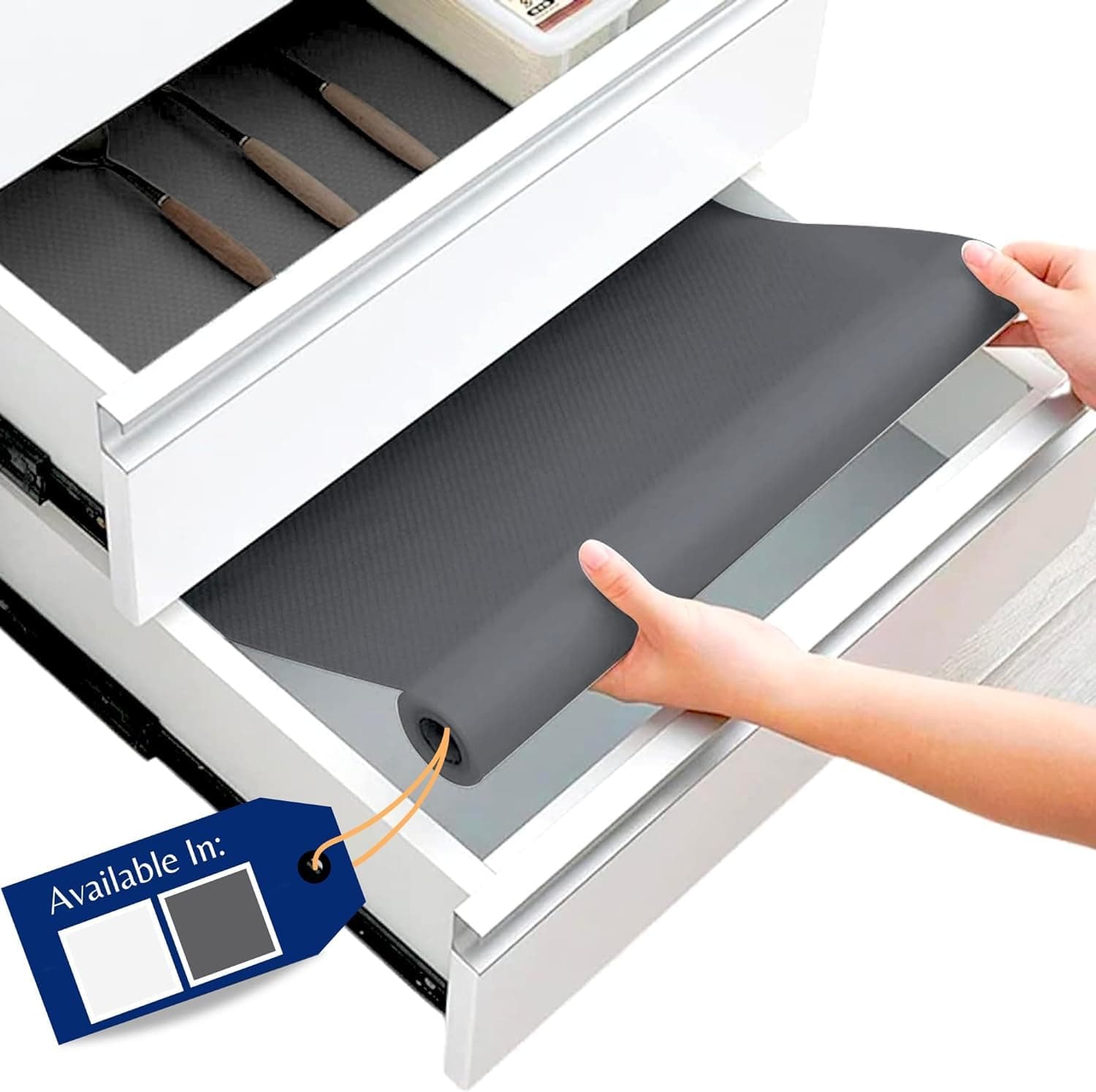 Drawer Liner Shelf Liners for Kitchen Cabinets Non-Adhesive by Linda’s Essentials - Non-Slip Easy Clean Kitchen Cupboard and Cabinet Protector, Waterproof Mat, Grey Roll (12 x 120 Inches)