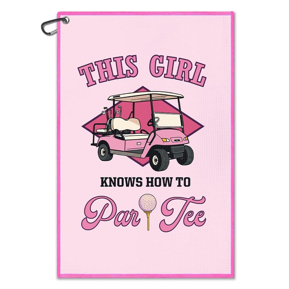 Juoqg This Girl Know How to Par Tee Pink Golf Towel, Funny Golf Bag Towel with Clip, Golfing Accessories for Women, Golfing Gifts for Daughter Golfer Mom, Birthday Gifts for Sport Lover Sister Friend