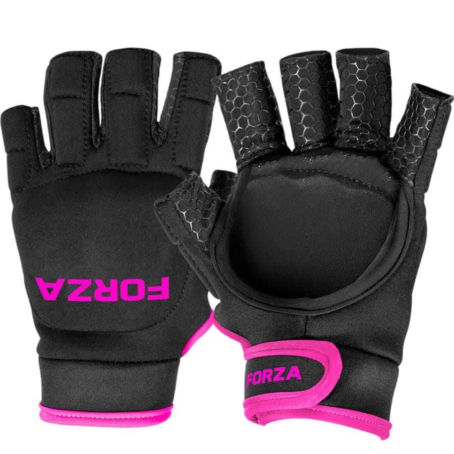FORZA PU Hockey Gloves | Left Handed Field Hockey Gloves | Multiple Sizes (S, Half Finger Glove - Pink)