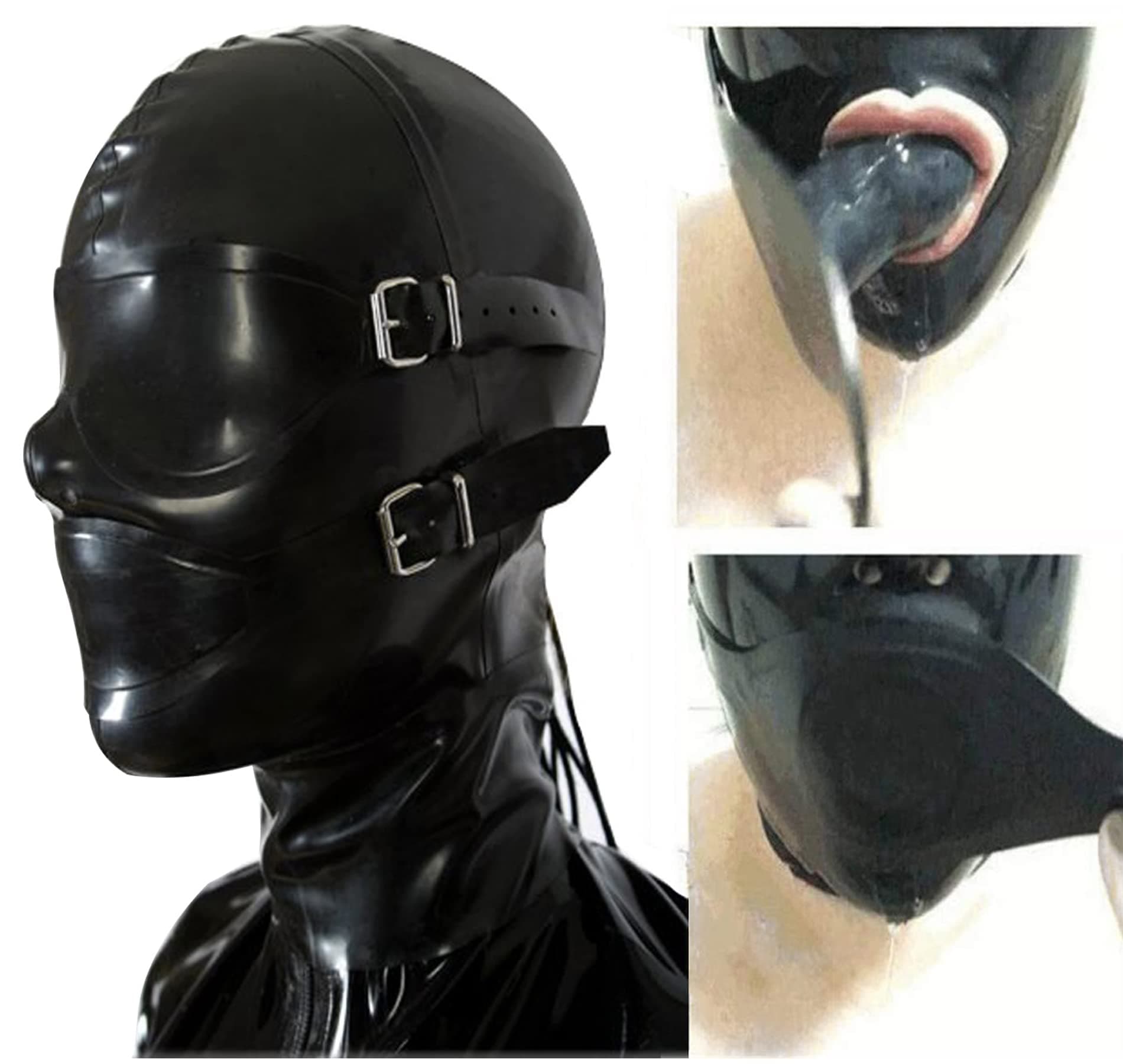 MFMYEE 100% Latex hood Rubber SM Fetish Dildo Penis Plug Bondage Mask Role Play Mask (S)
