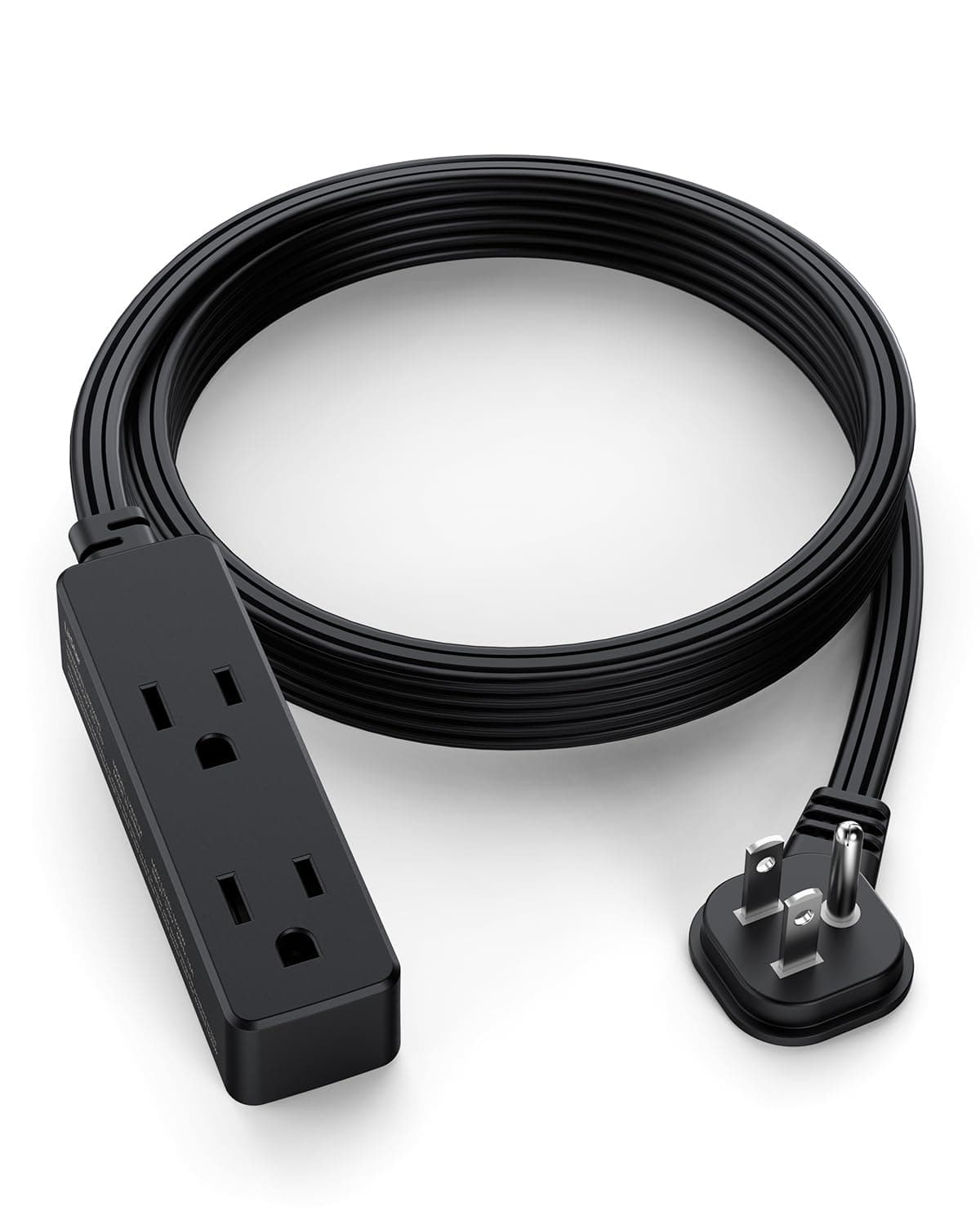 Flat Plug Extension Cord with 3 Outlets - 8Ft Low Profile Indoor 3 Prong Grounded Power Strip for Home Office & Travel - 16 AWG 13A/1625W, Black