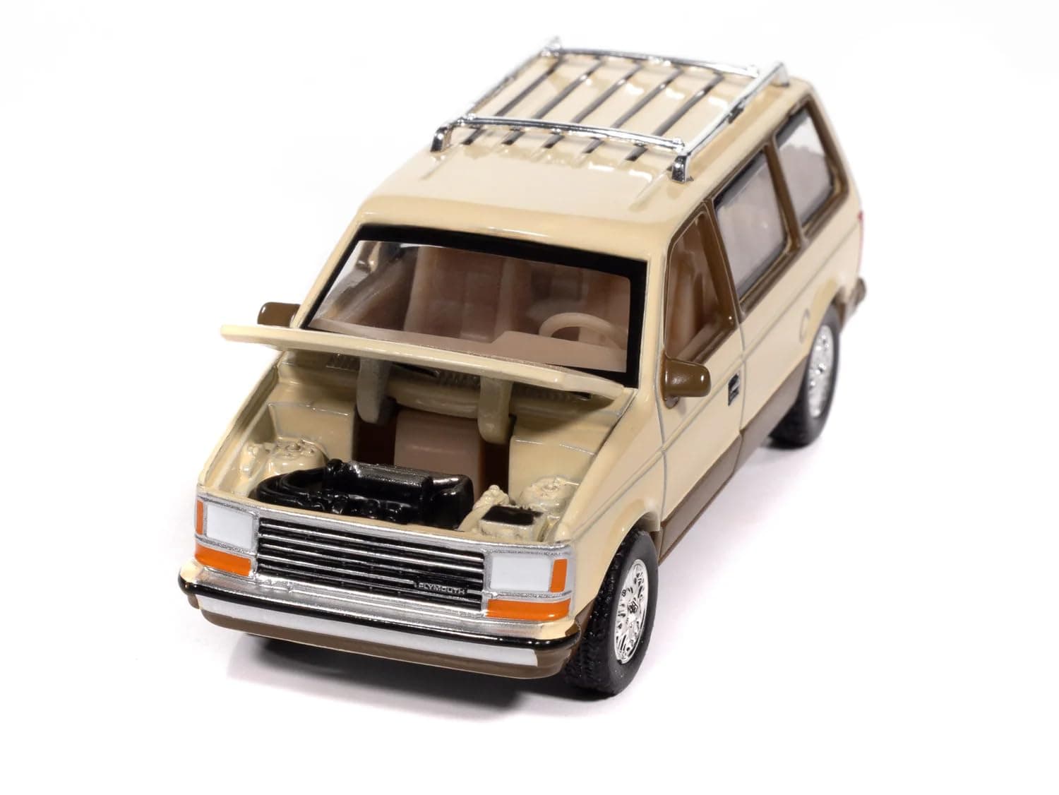 1987 Voyager Van Light Cream and Golden Bronze Metallic 2-Tone Mighty Minivans Series 1/64 Diecast Model Car by Auto World 64512-AWSP197B