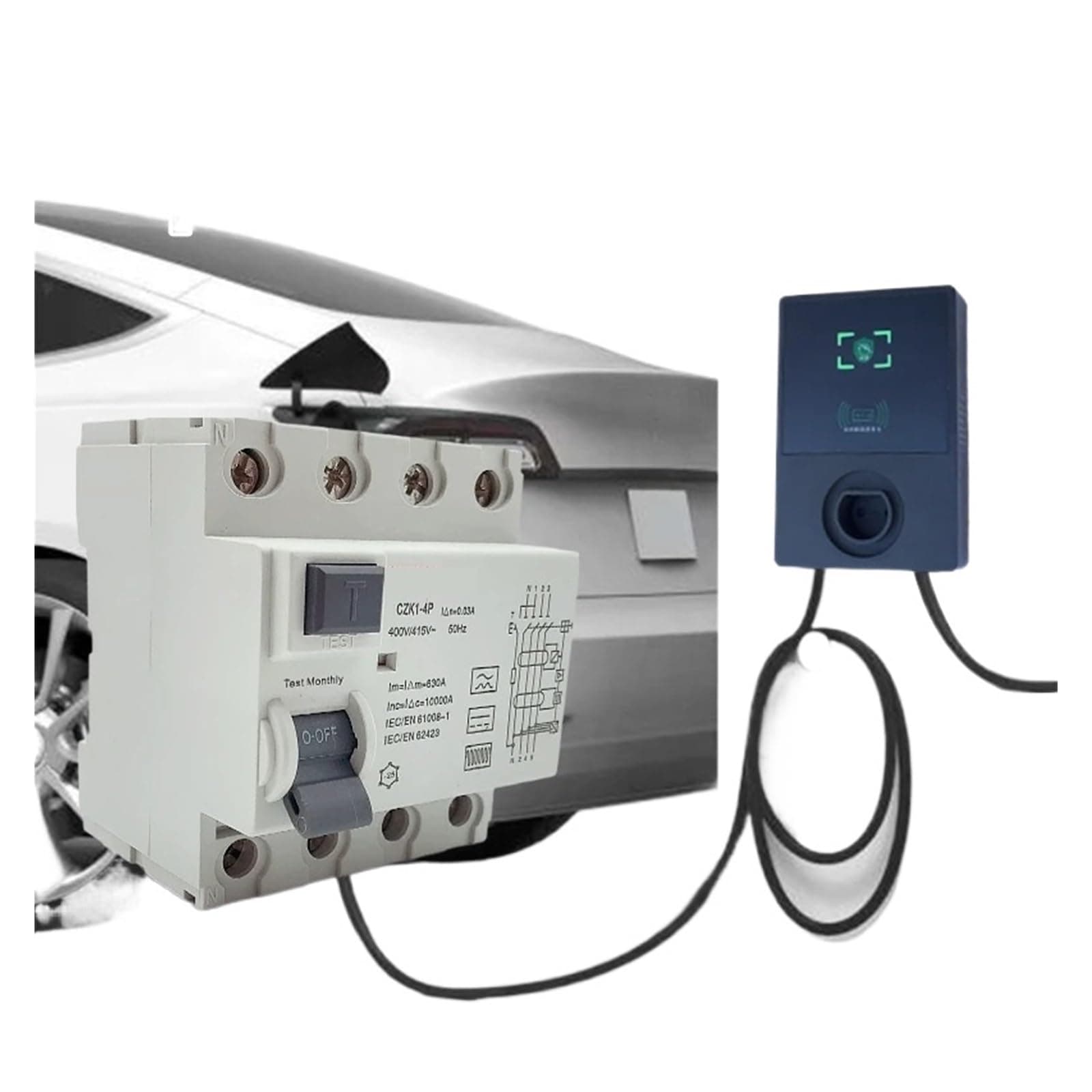 1PCS Type B Leakage Circuit Breaker RCCB RCD Rail DC CZK6-100B 4P 40A 63A 30mA 10KA (Size : B Class EM Type, Color : 4P100A300MA)