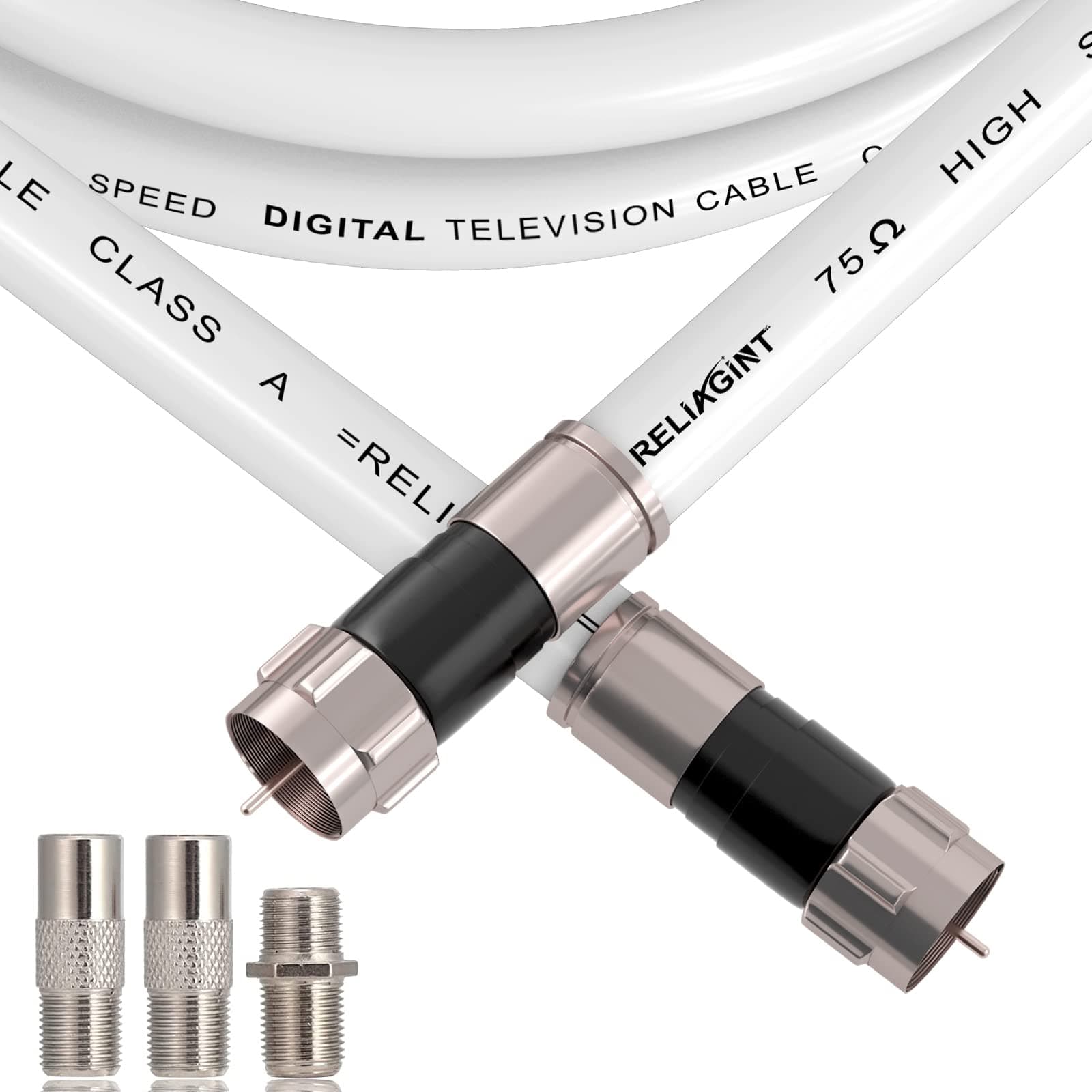 RELIAGINT 125ft RG6 Coaxial Cable, 75 Ohm High-Speed Coax Cable, White