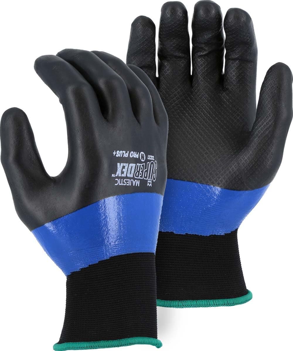 Majestic 3237/M SuperDex 3/4 Micro Foam Glove Over Closed Cell Full Nitrile Dip on Polyester Shell, Breathable Coating, Dotted Palm for Stronger Grip, Medium, Black