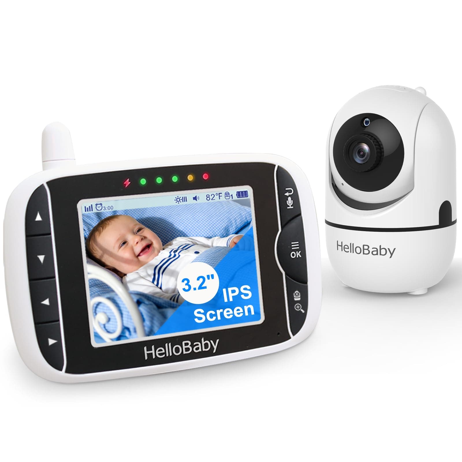 HelloBaby Baby Monitor, no WiFi no App Baby Monitor with Camera and Audio, Remote Pan-Tilt-Zoom, Auto Night Vision, Temperature Display, Lullaby, 3.2 inches IPS Screen