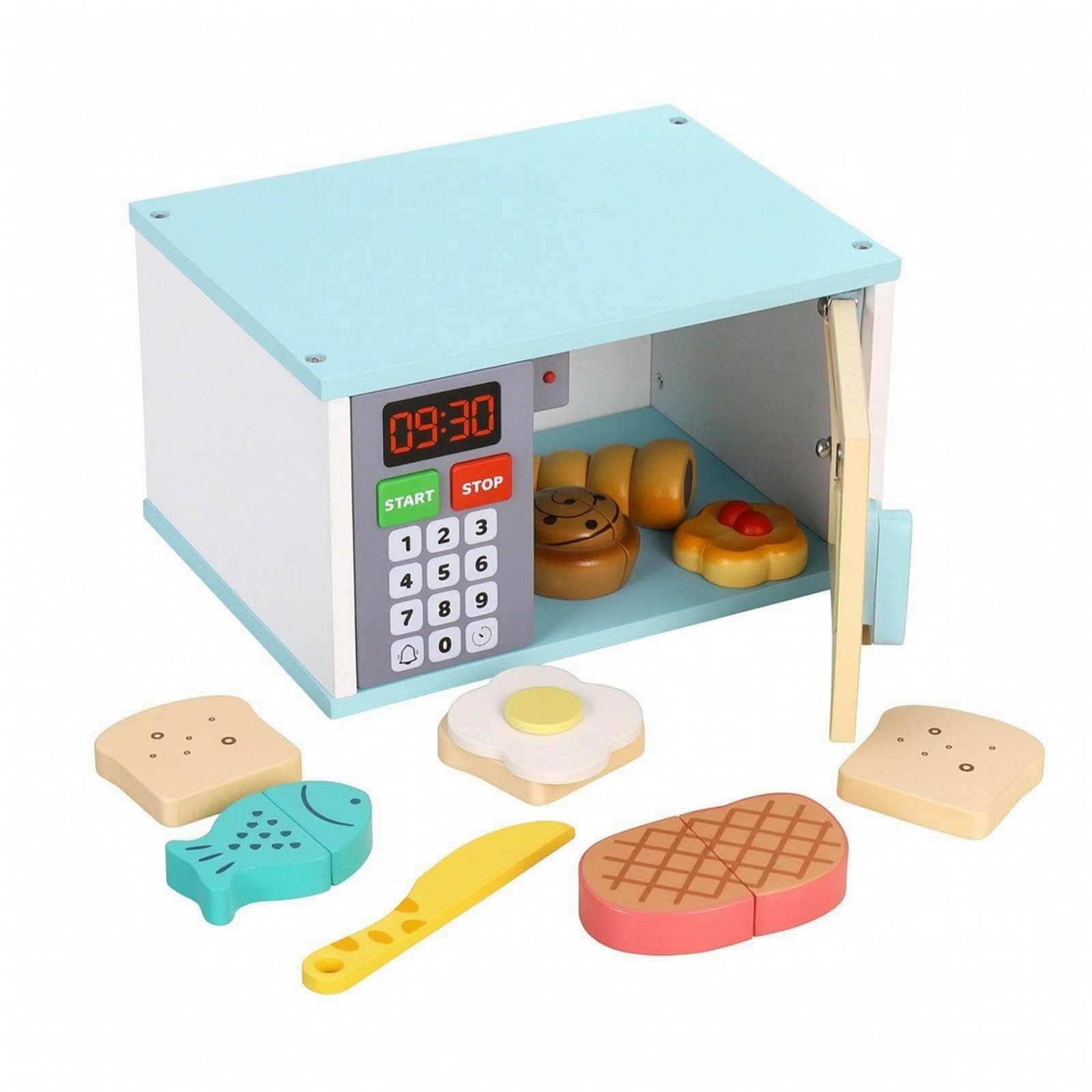 Milageto Wooden Toy Microwave Educational Wooden Educational Play Kitchen Appliance for Kids, Toddlers, Playroom, Daycare , Kitchen Oven