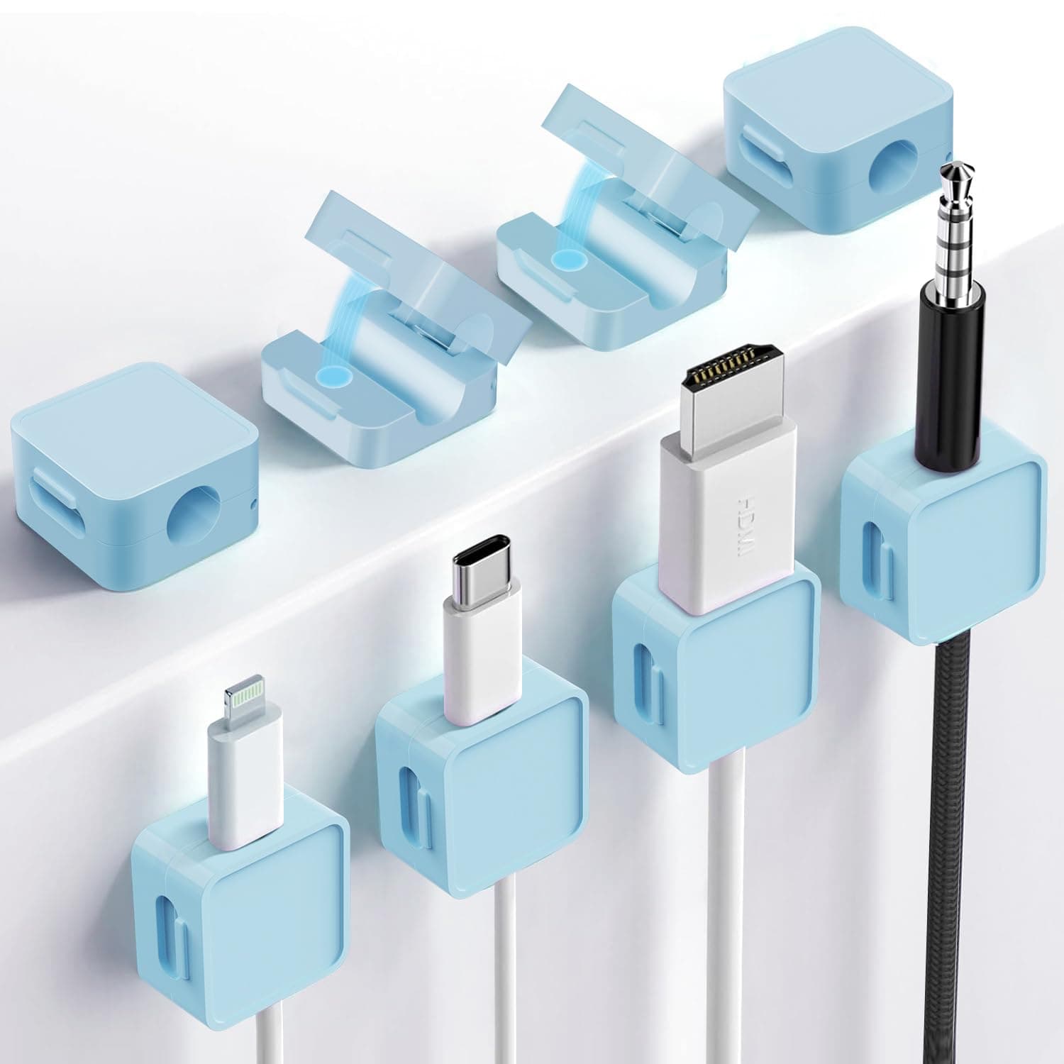BOPUSLA 12-Pack Cable Organizers, Magnetic Cable Clips, Cable Holders,Blue
