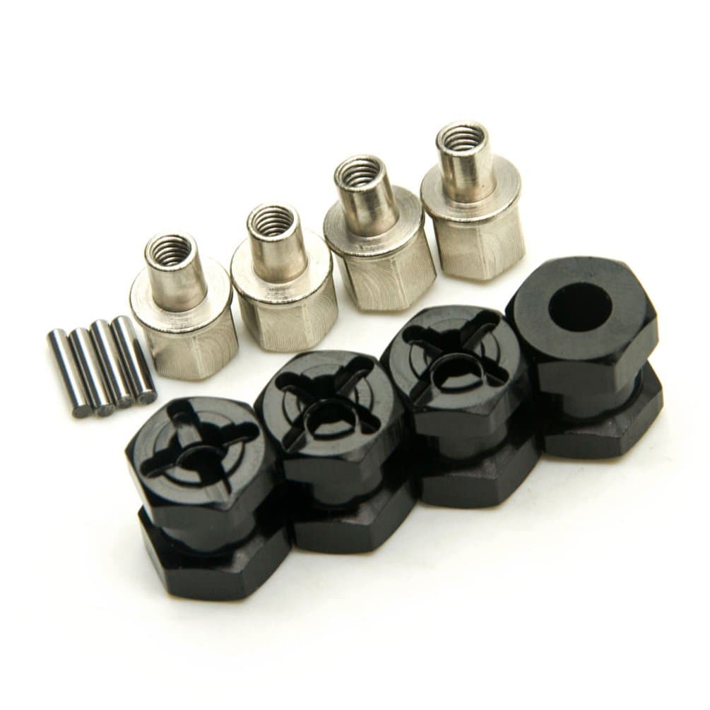 MOHERO RC Car 12mm Aluminum Alloy Wheel Hub Hex Drive Adaptor 15mm Offset for 1/10 RC Crawler Car SCX10 Wraith (Black)