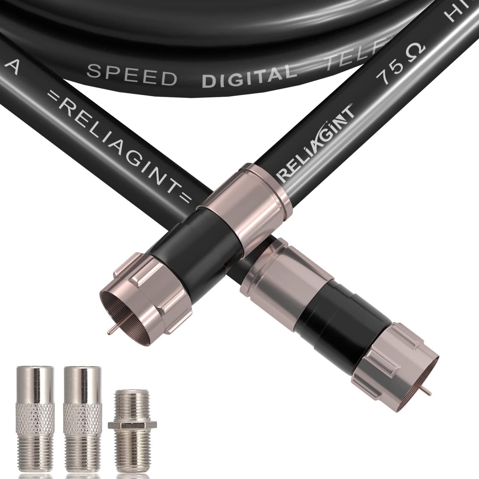 RELIAGINT 40ft RG6 Coaxial Cable, 75 Ohm High-Speed Coax Cable, Black