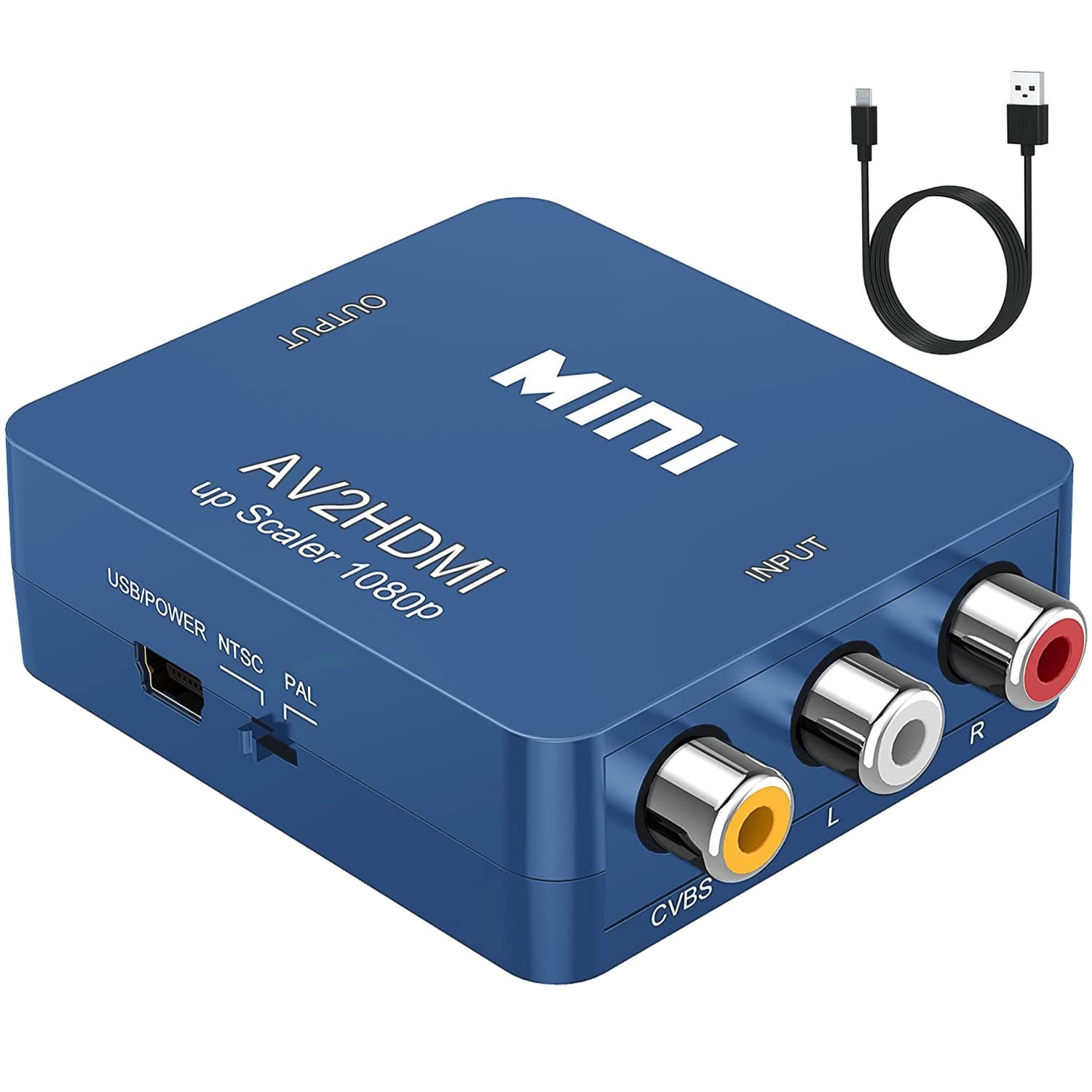 ABLEWE RCA to HDMI,AV to HDMI Converter, 1080P Mini RCA Composite CVBS Video Audio Converter Adapter Supporting PAL/NTSC for TV/PC/ PS3/ STB/Xbox VHS/VCR/Blue-Ray DVD Players, Blue